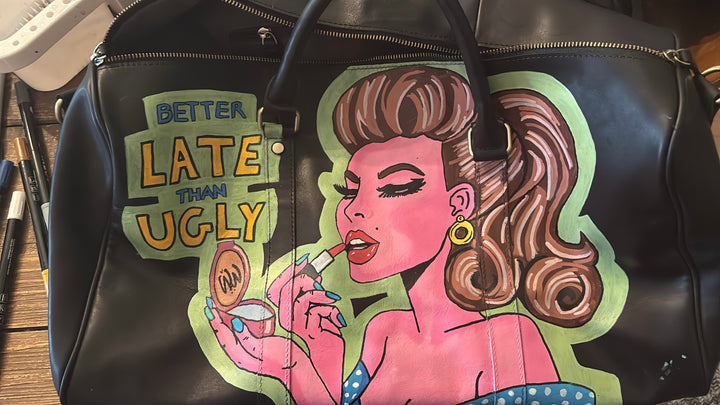 Hand Painted Leather Duffle Bag