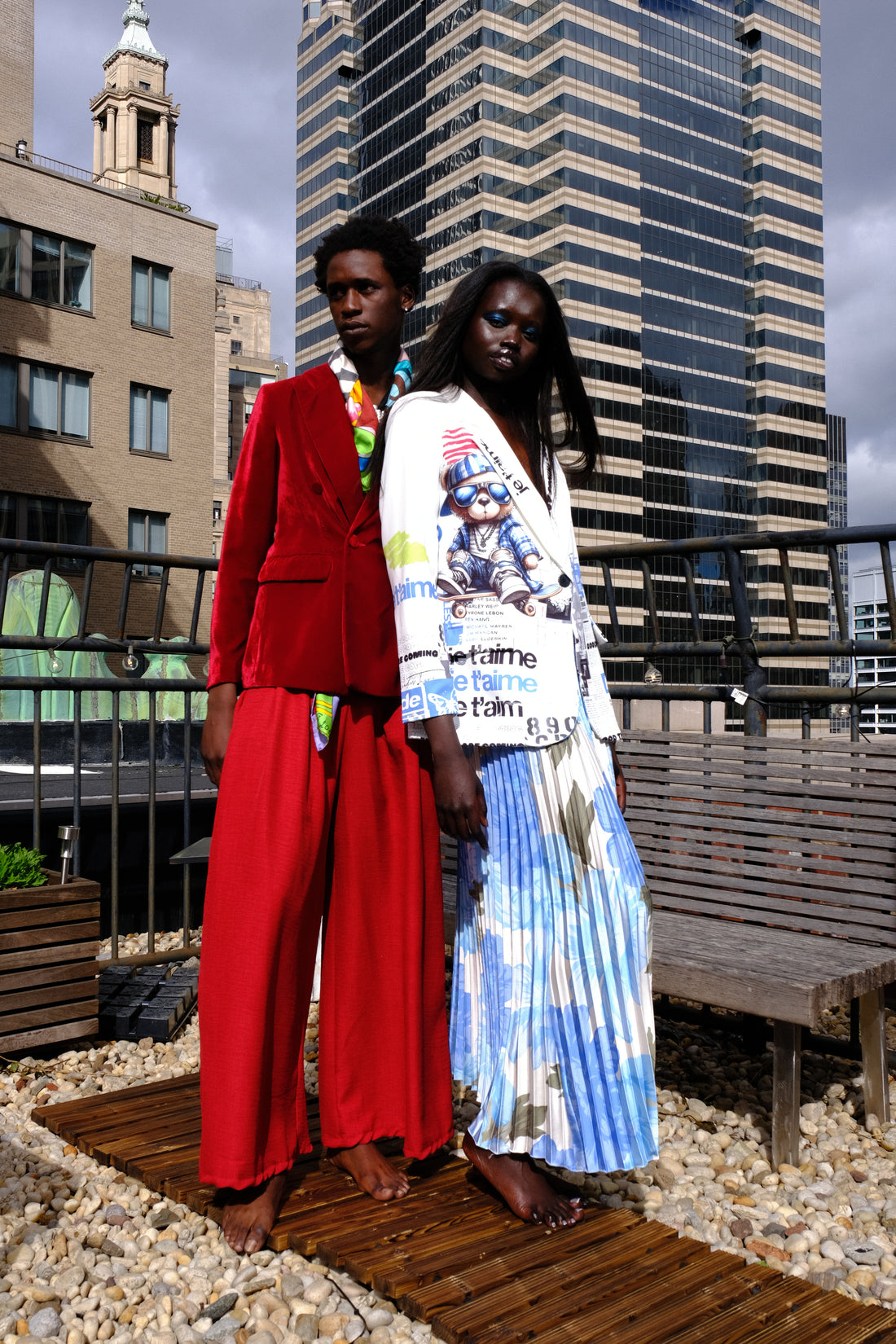 Urban Remix Graffiti White & Blue Casual Blazer - Unique Piece