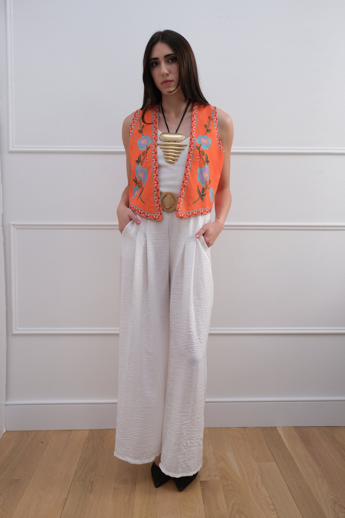 Orange Floral Vest