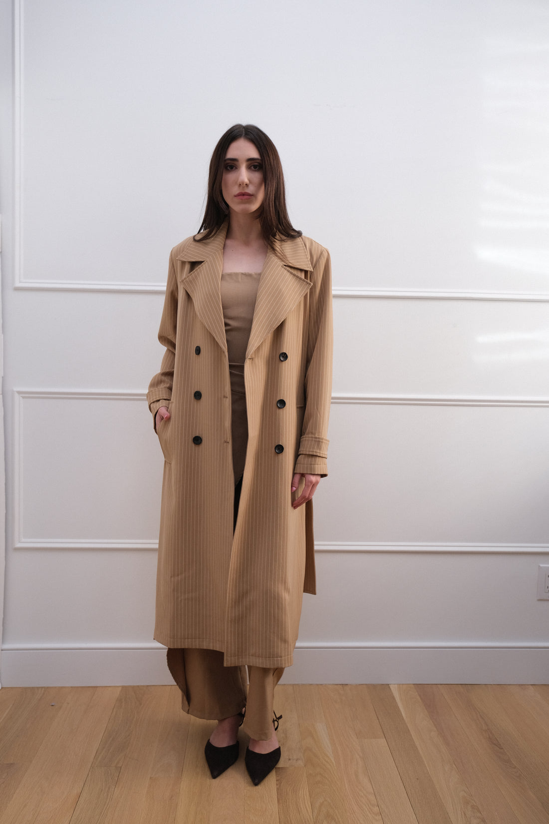 Bagatelle Pinstripe Paige Elegant Trench Coat