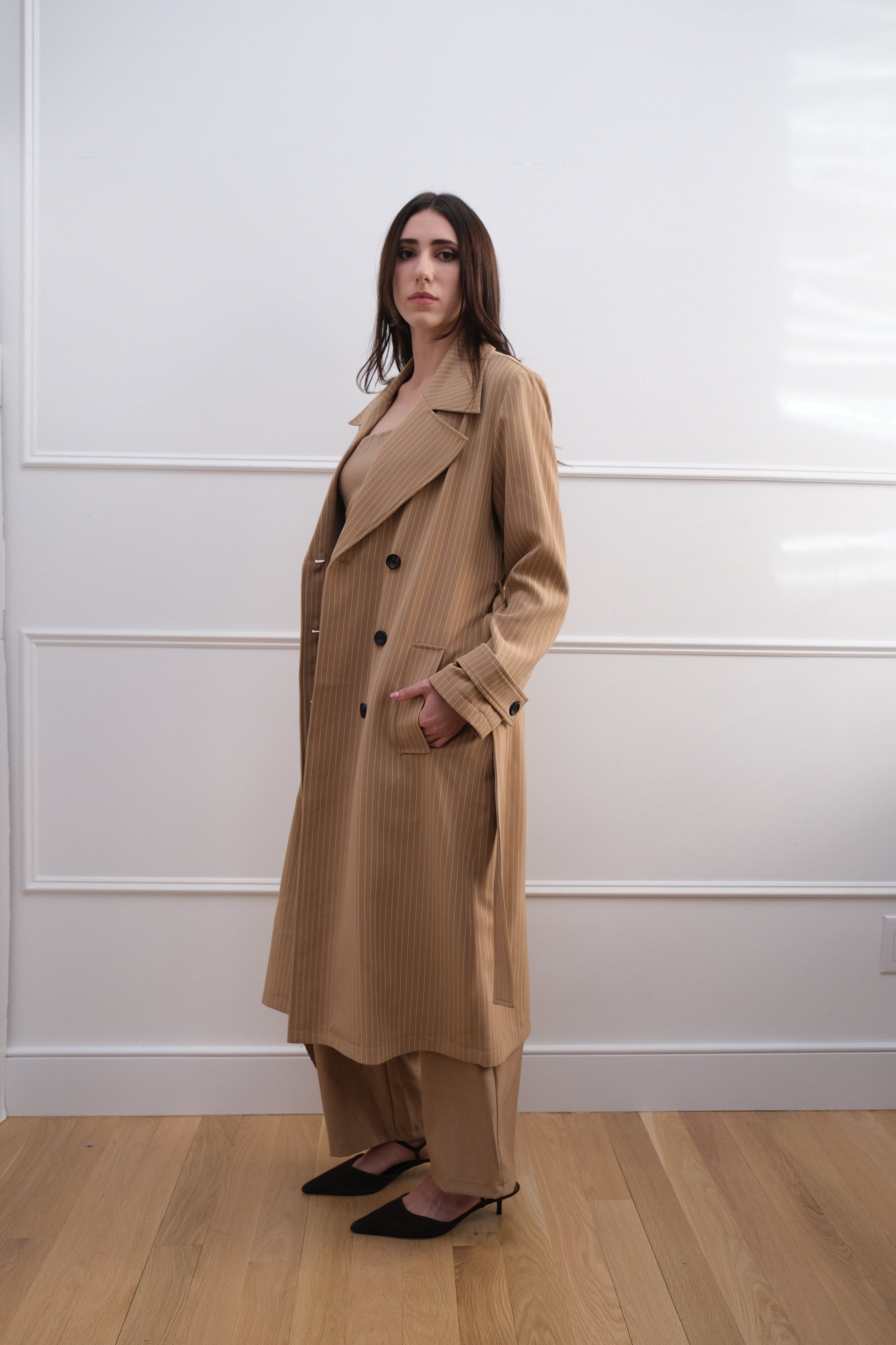 Bagatelle Pinstripe Paige Elegant Trench Coat
