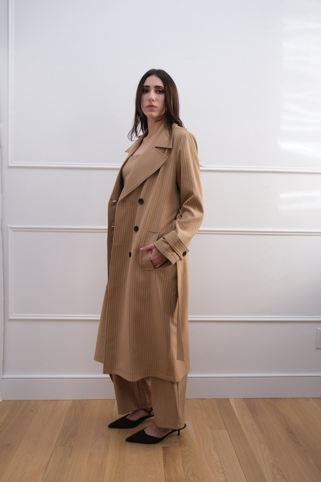 Bagatelle Pinstripe Paige Elegant Trench Coat