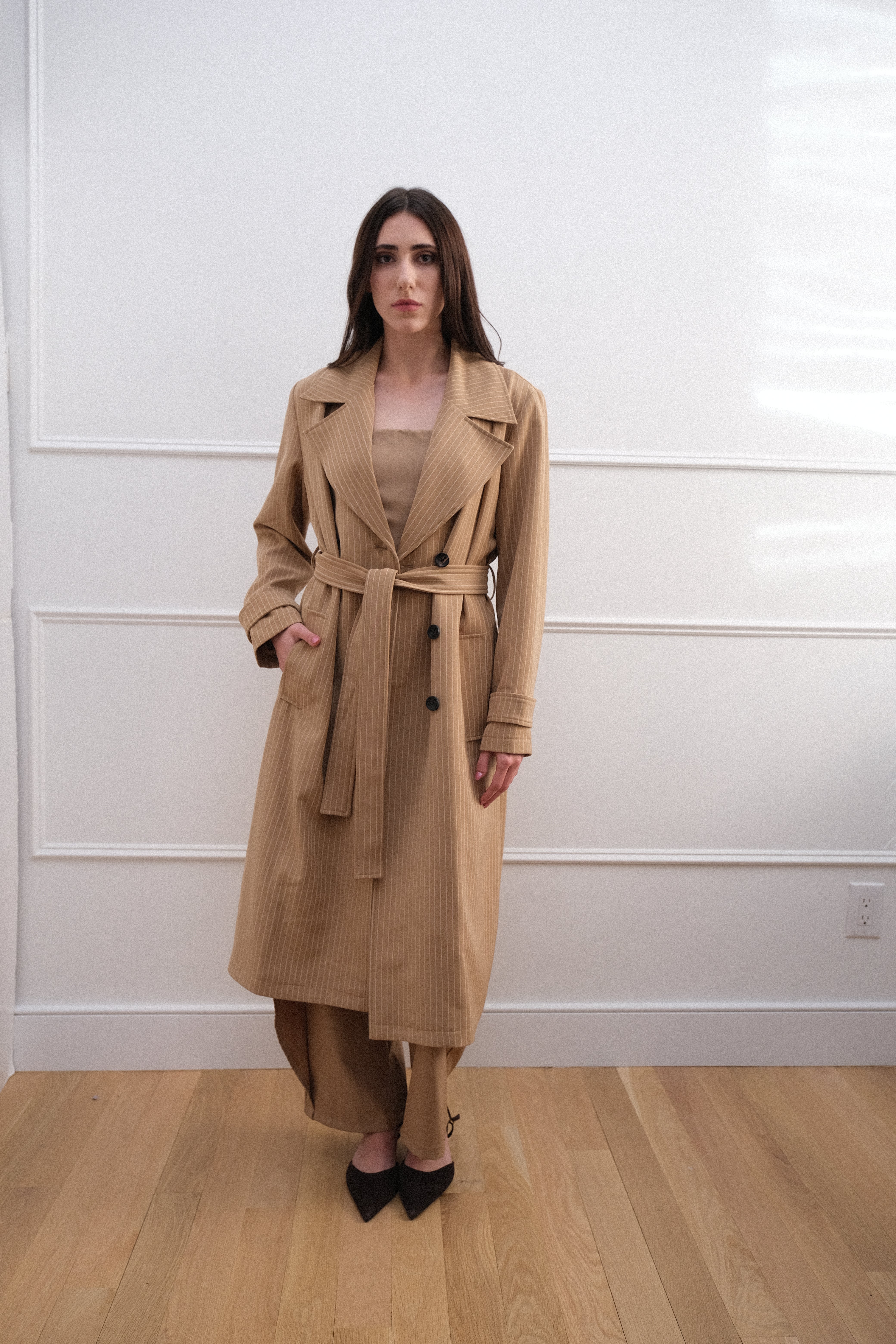 Bagatelle Pinstripe Paige Elegant Trench Coat