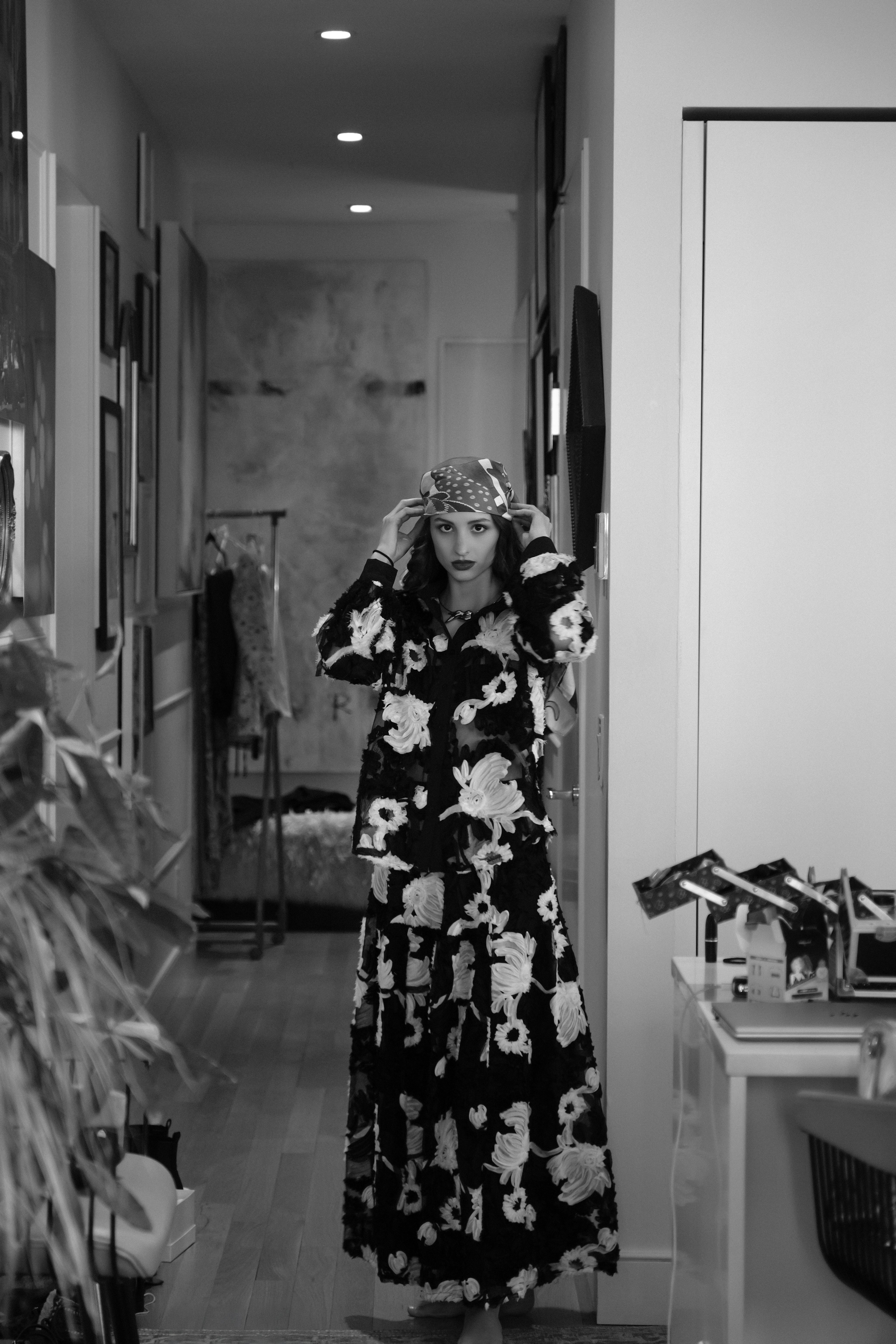 Black & White Floral Sheer Set