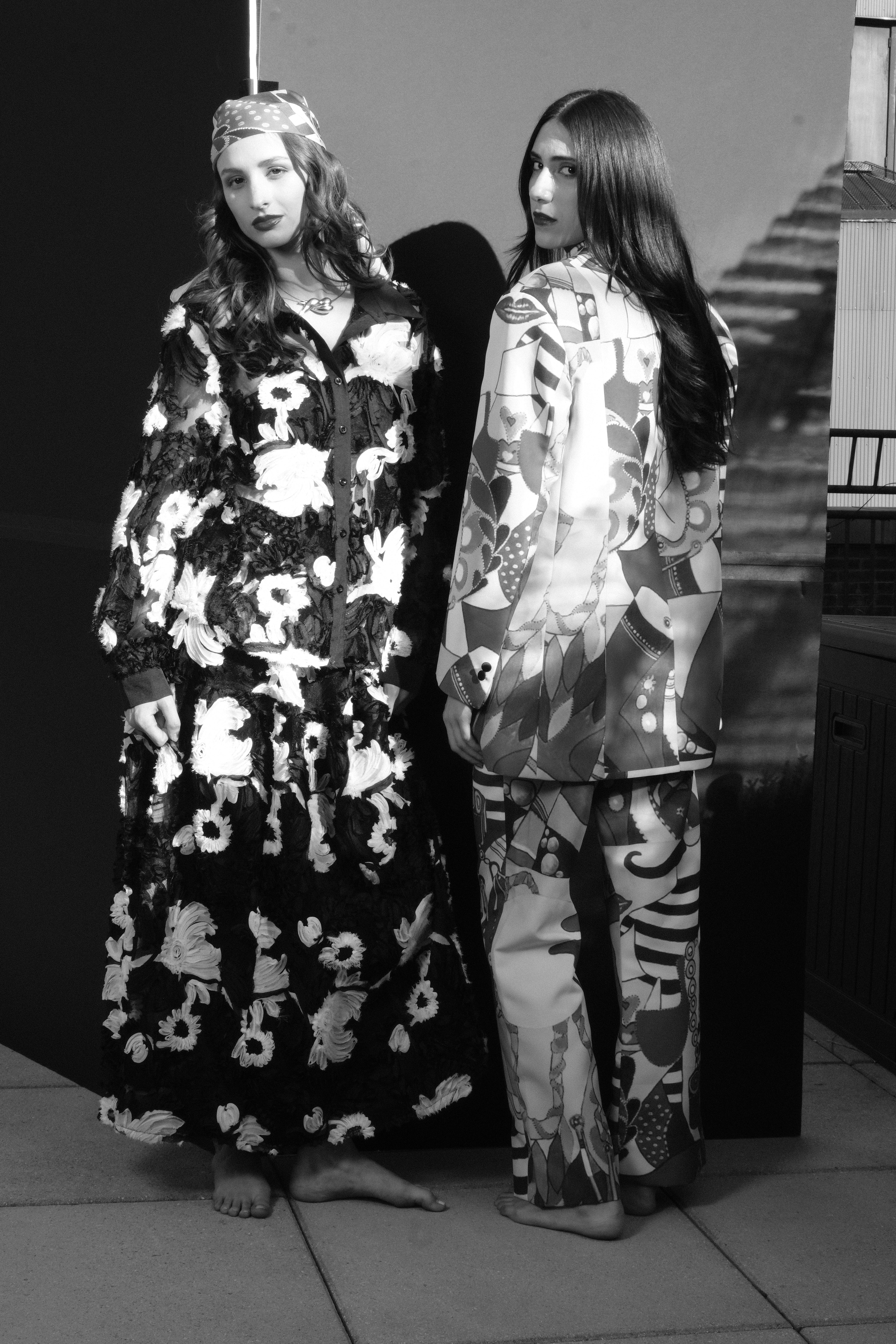 Black & White Floral Sheer Set