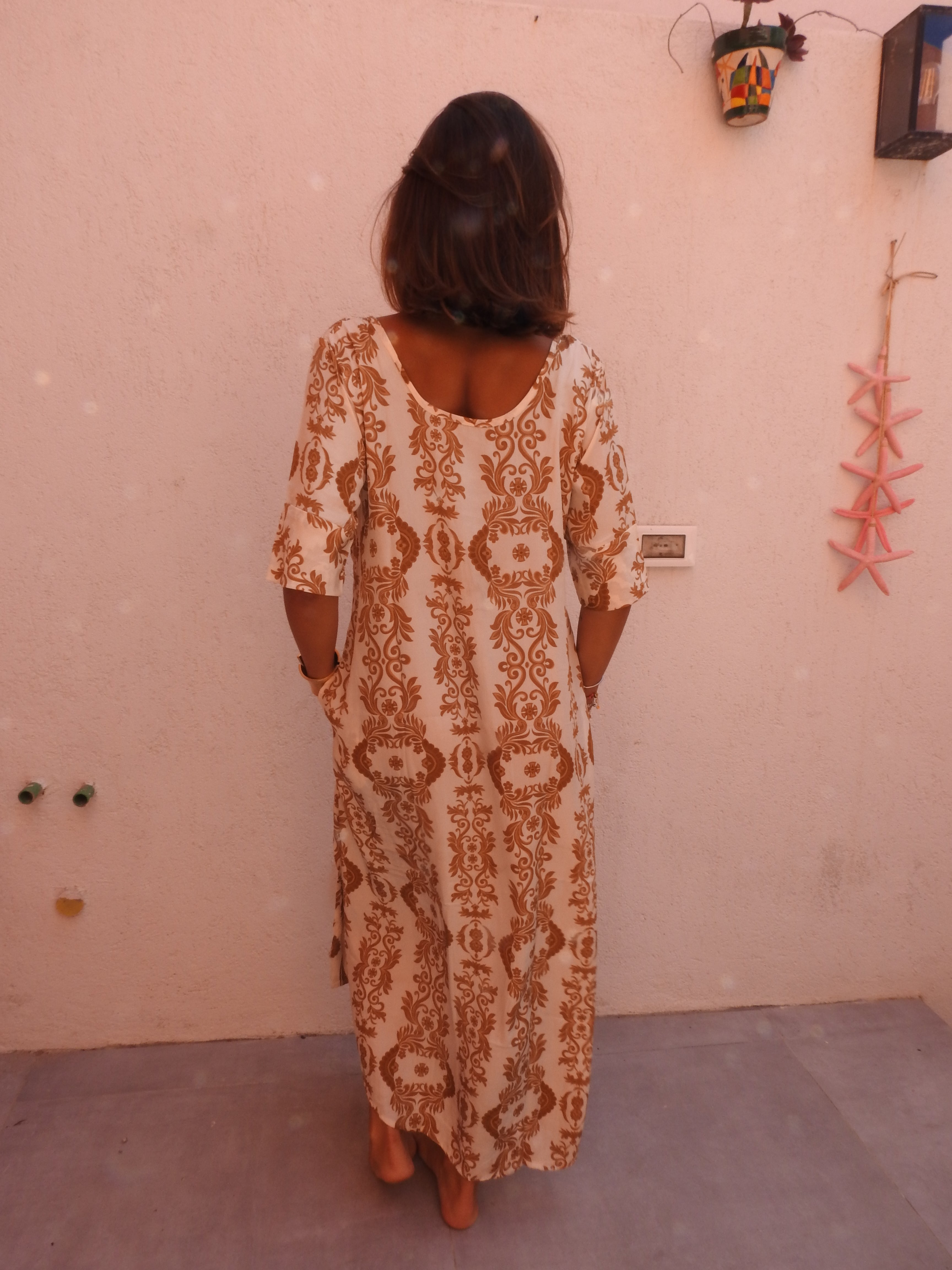 Long baige and white silk dress Pahiesa