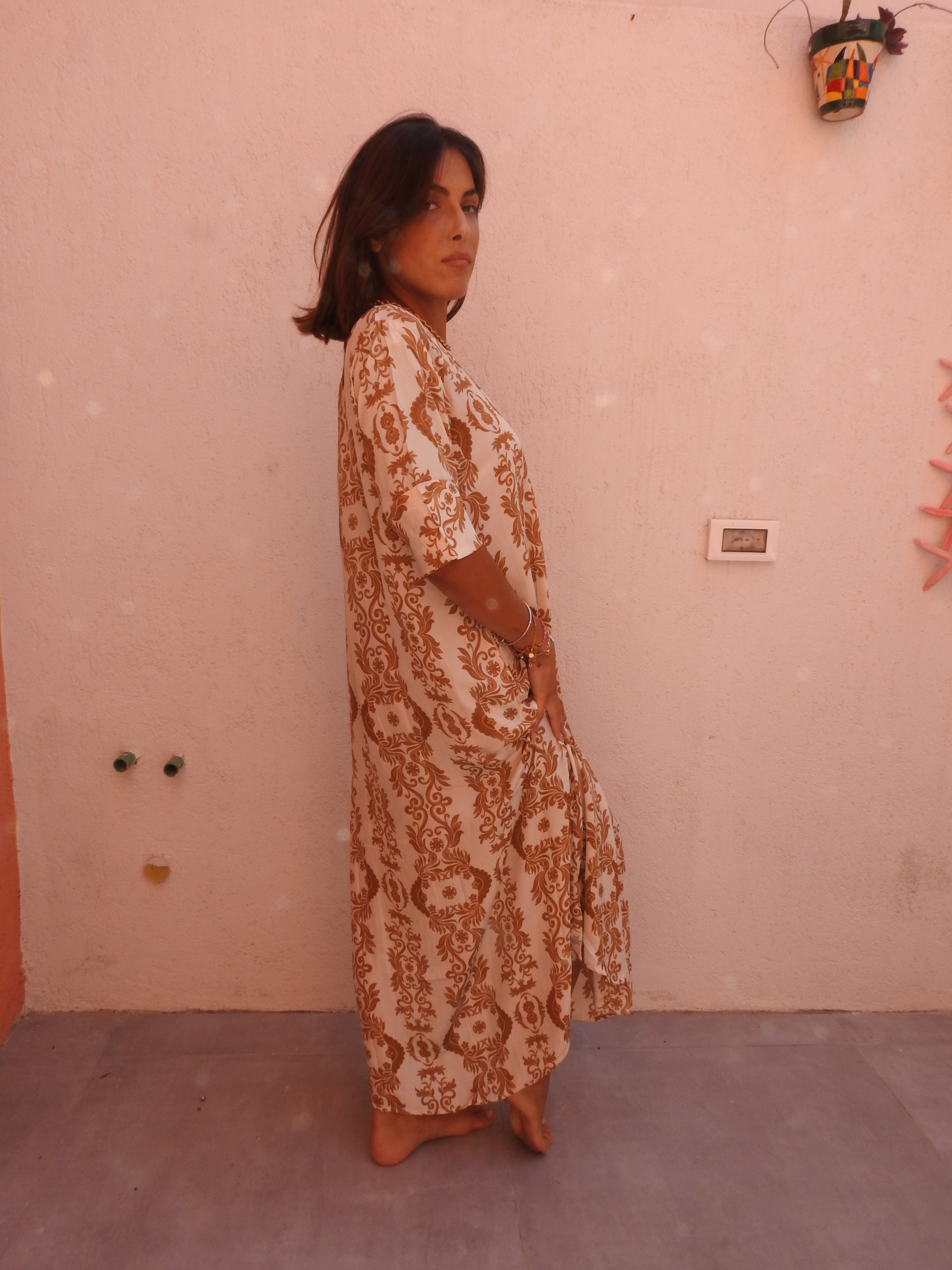 Long baige and white silk dress Pahiesa