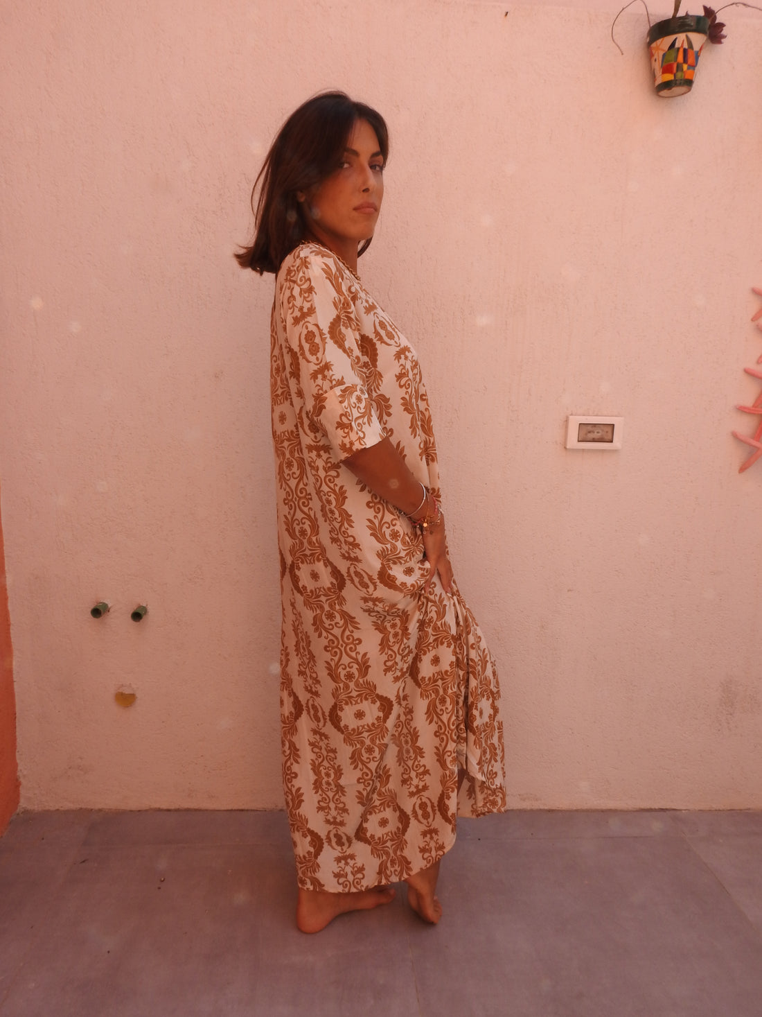 Long baige and white silk dress Pahiesa
