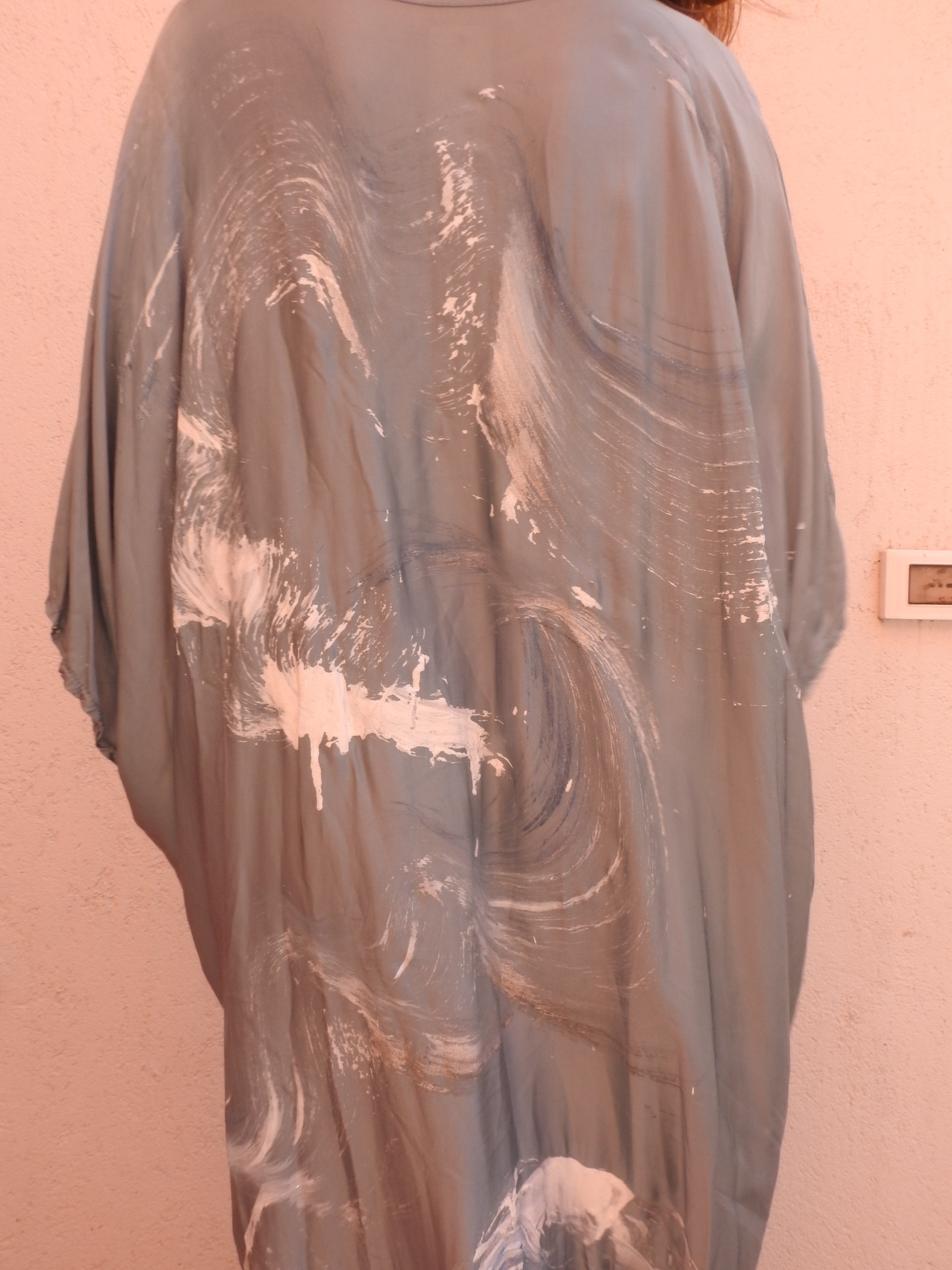 Silk Blue dress with flower paint