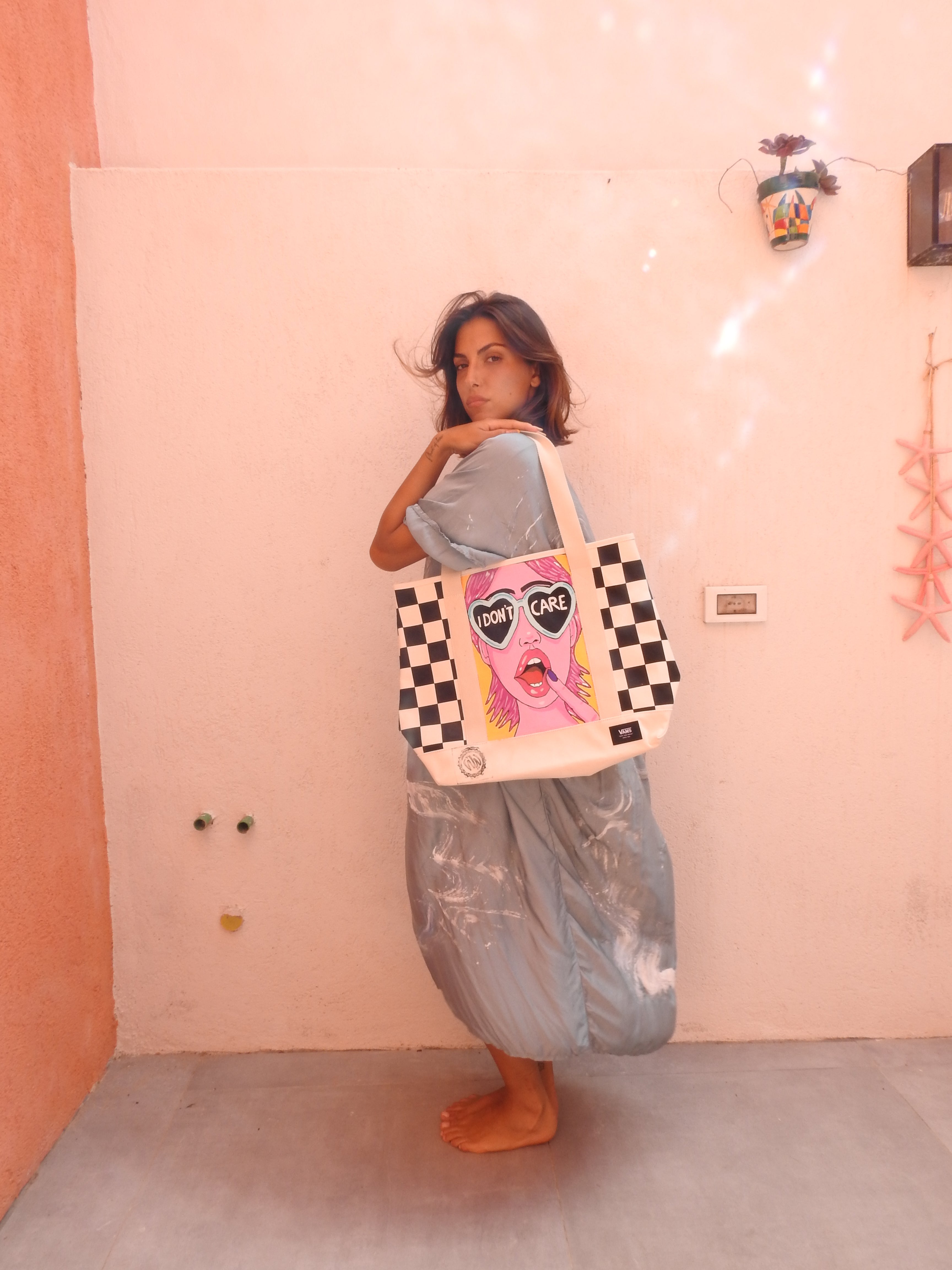 Silk Blue dress with flower paint