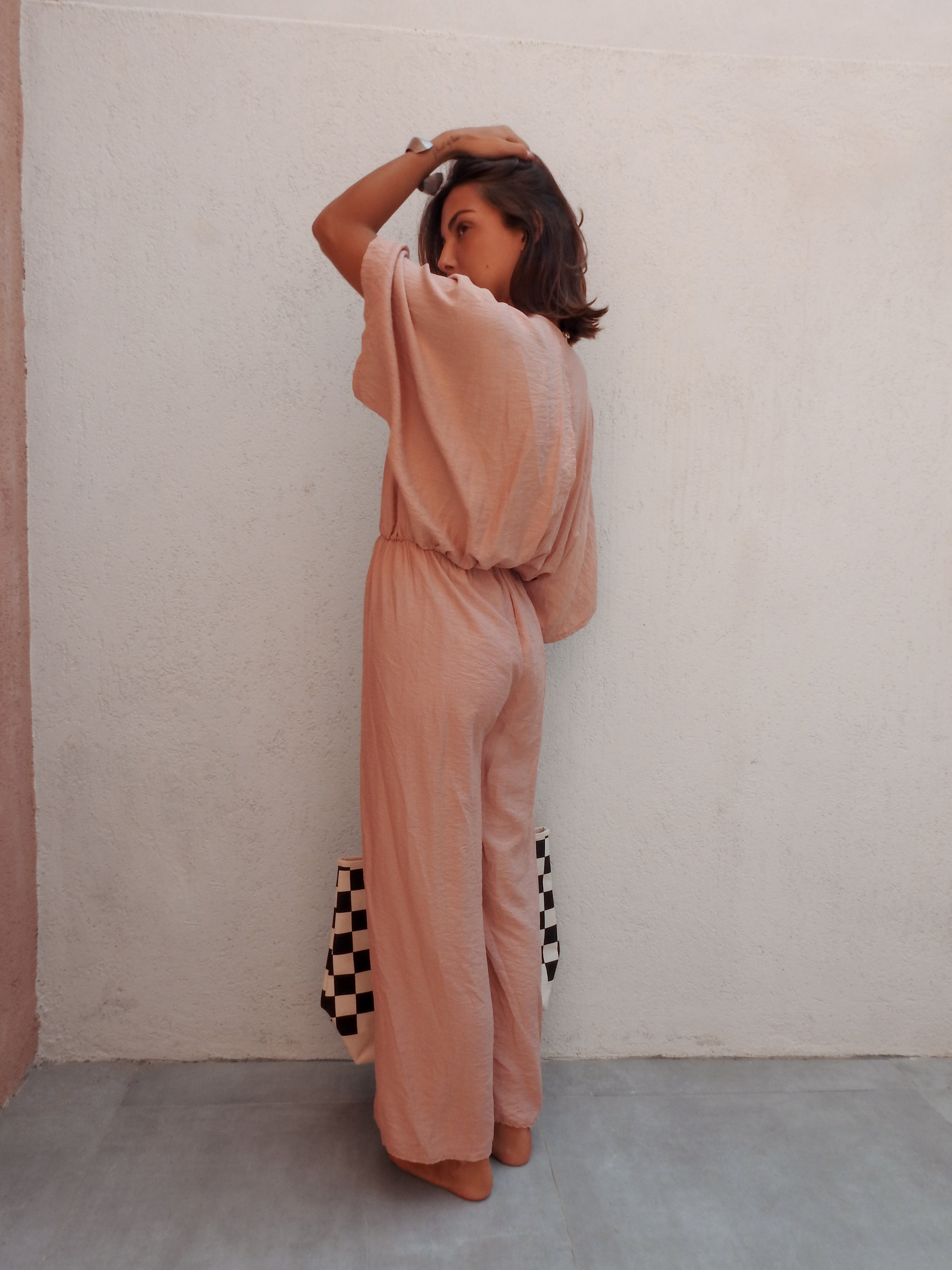 Dusty pink belted jumpsuit
