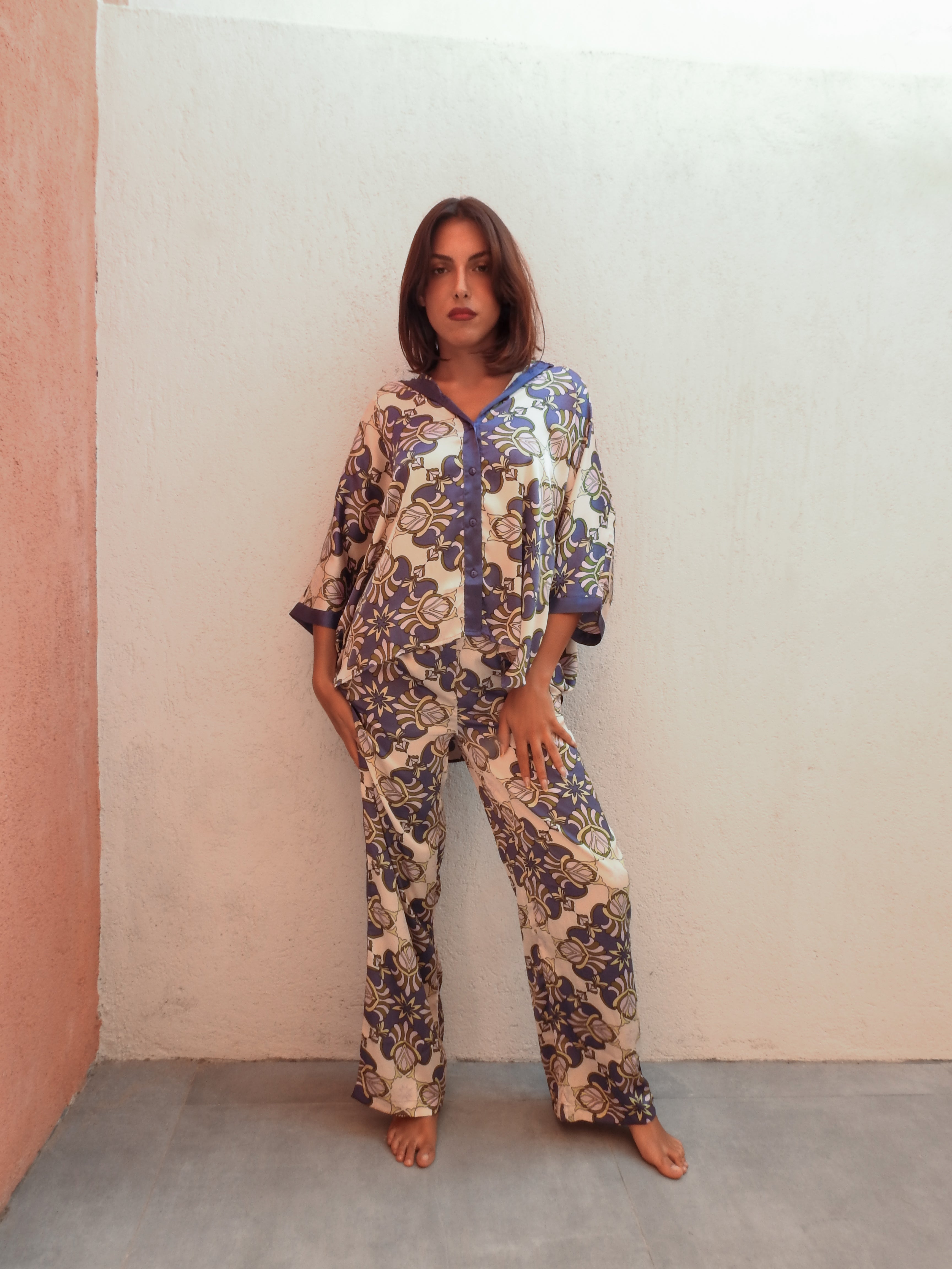 Floral Purple Flow 2 Piece Set - Jacket & Wide Pants Outfit