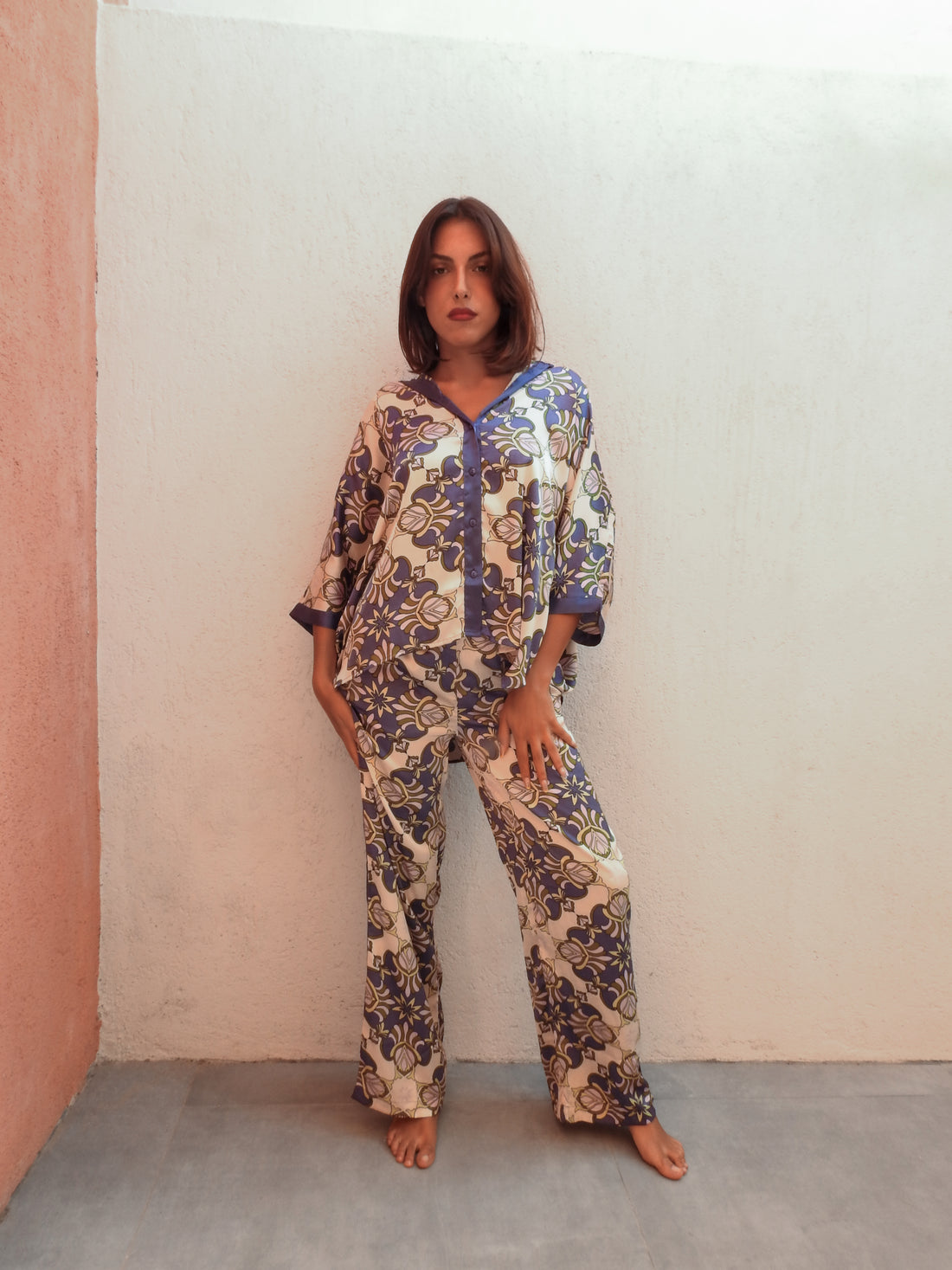 Floral Purple Flow 2 Piece Set - Jacket & Wide Pants Outfit