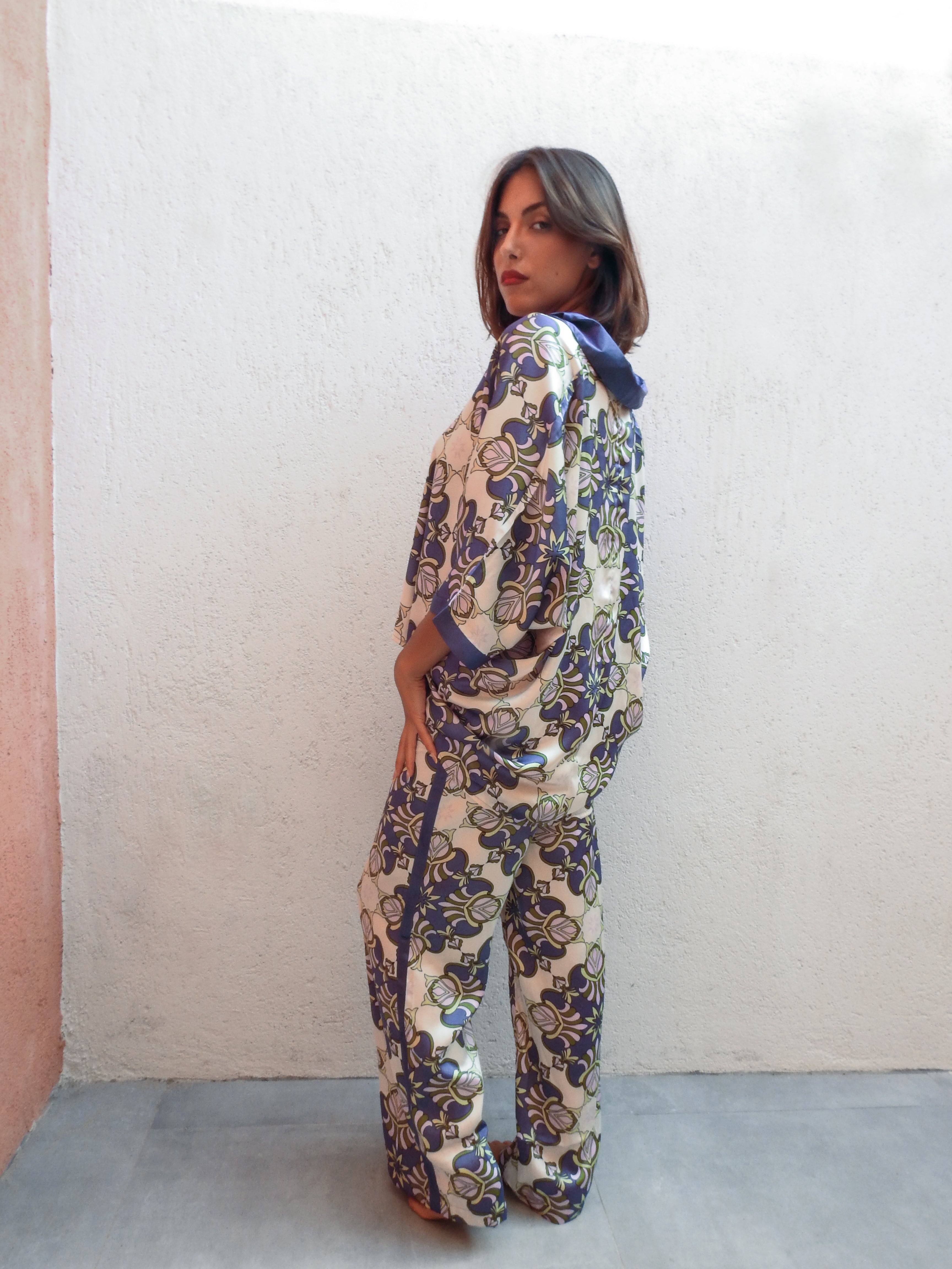 Floral Purple Flow 2 Piece Set - Jacket & Wide Pants Outfit