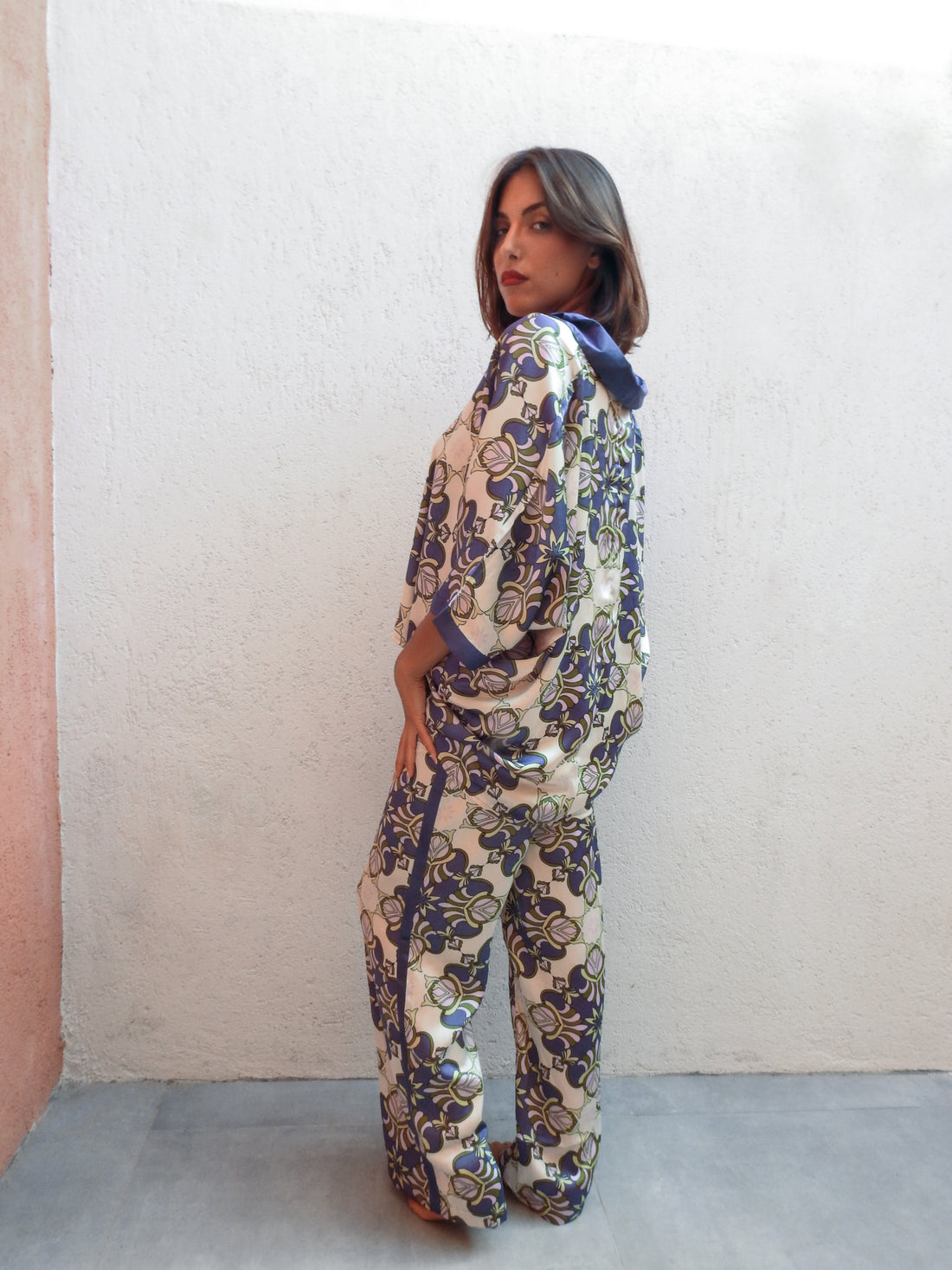 Floral Purple Flow 2 Piece Set - Jacket & Wide Pants Outfit