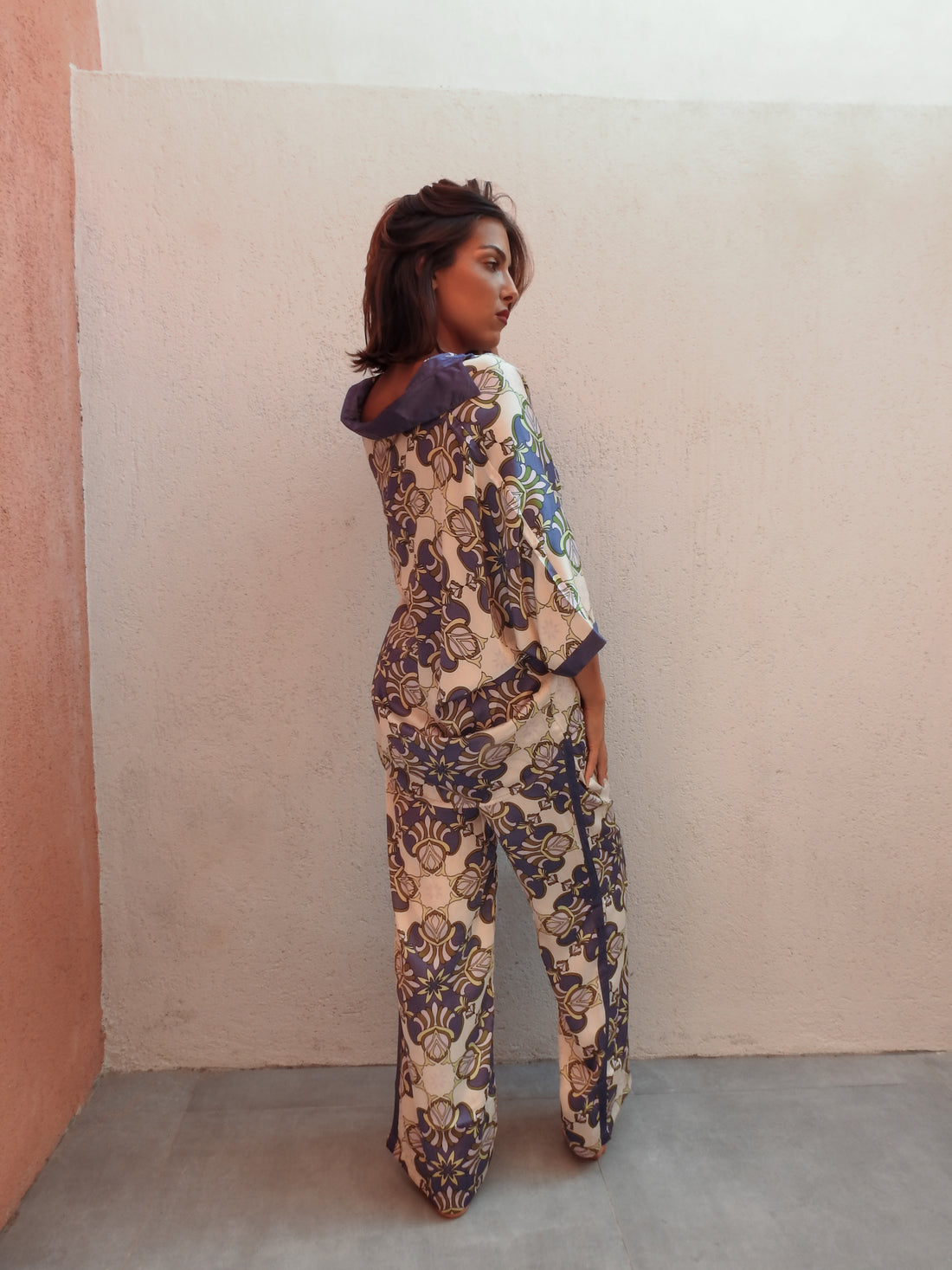 Floral Purple Flow 2 Piece Set - Jacket & Wide Pants Outfit