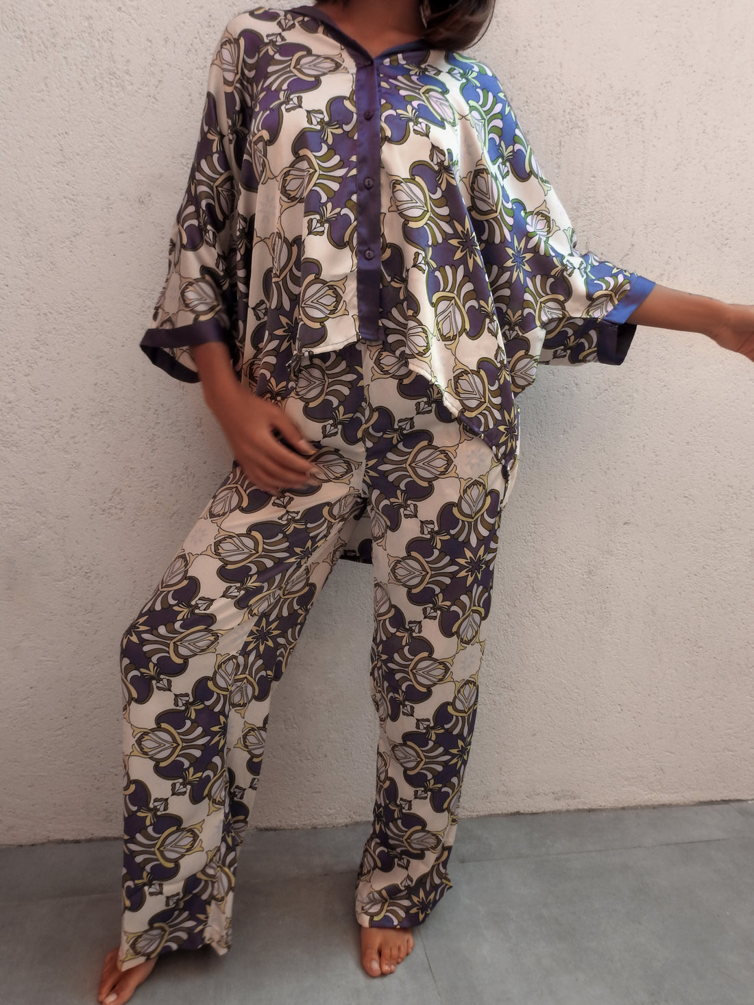 Floral Purple Flow 2 Piece Set - Jacket & Wide Pants Outfit