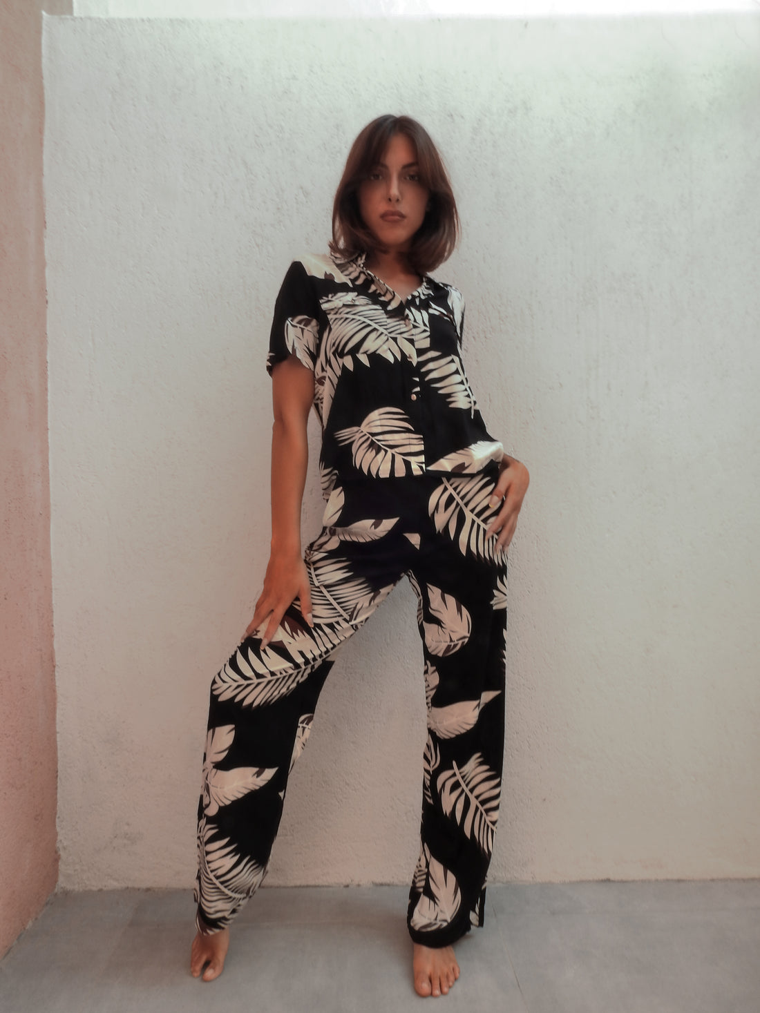 Leaf print two piece set