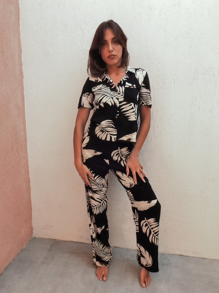 Leaf print two piece set