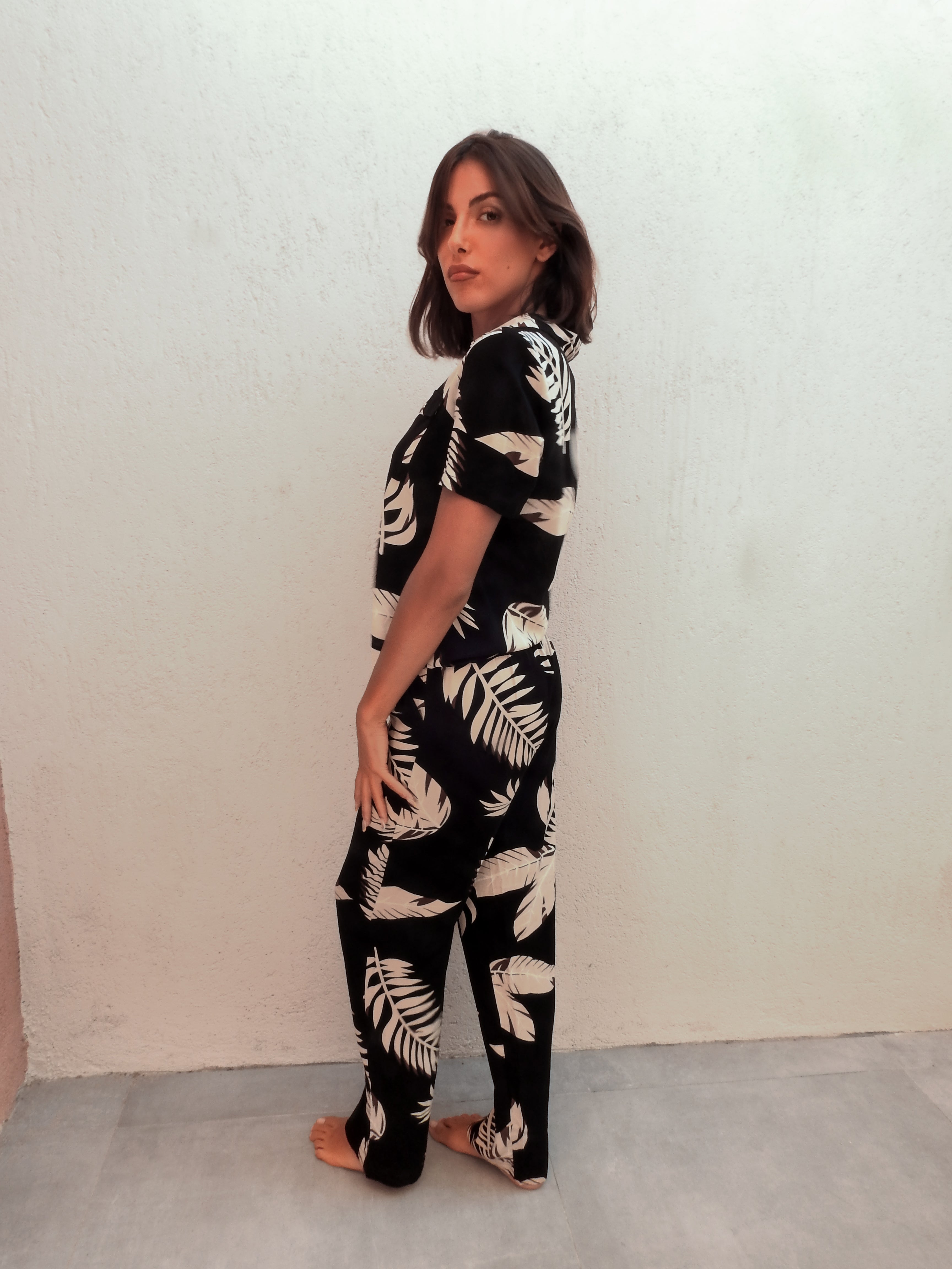 Leaf print two piece set