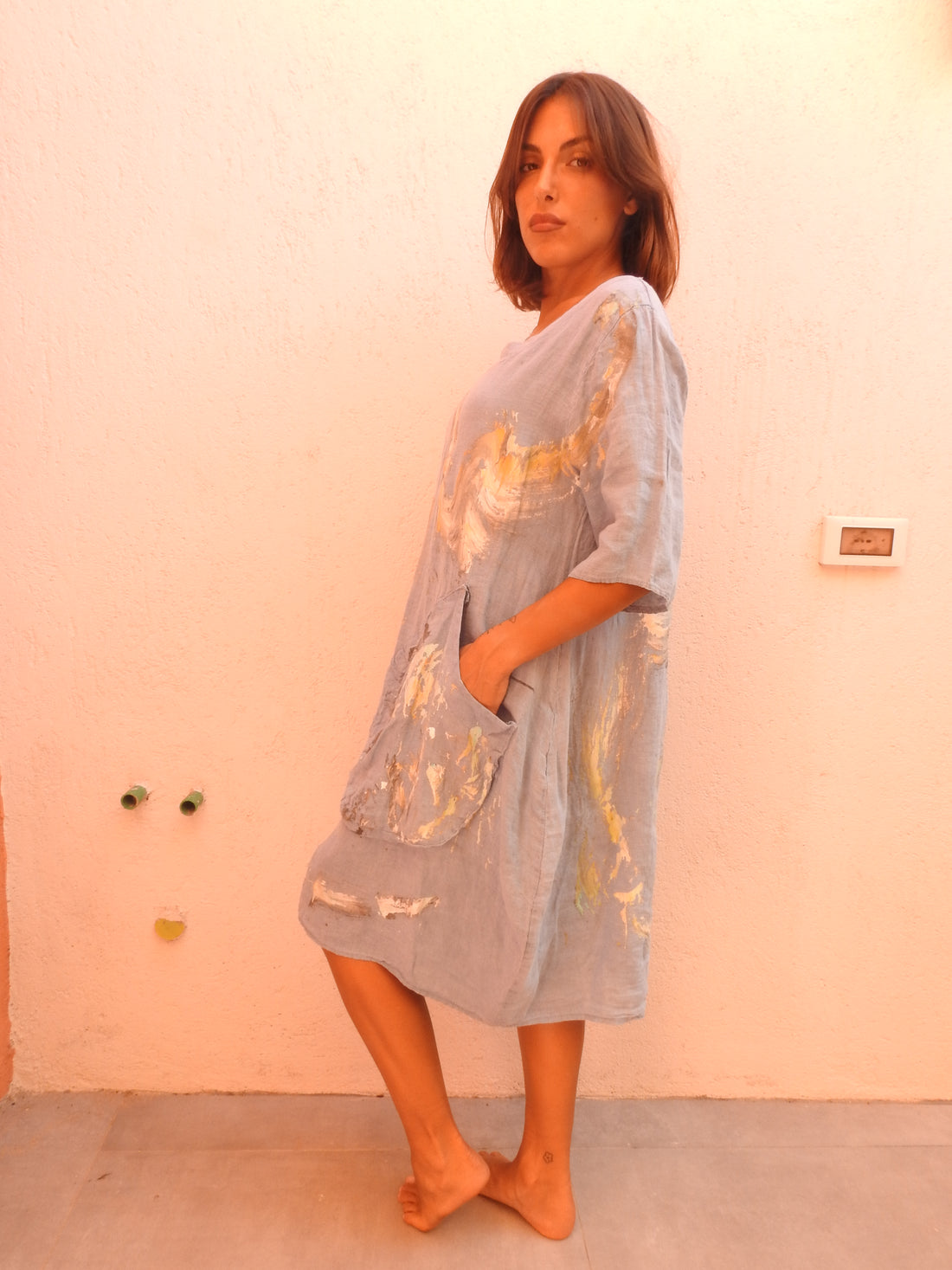 Hand Painted Dress with Floral Design