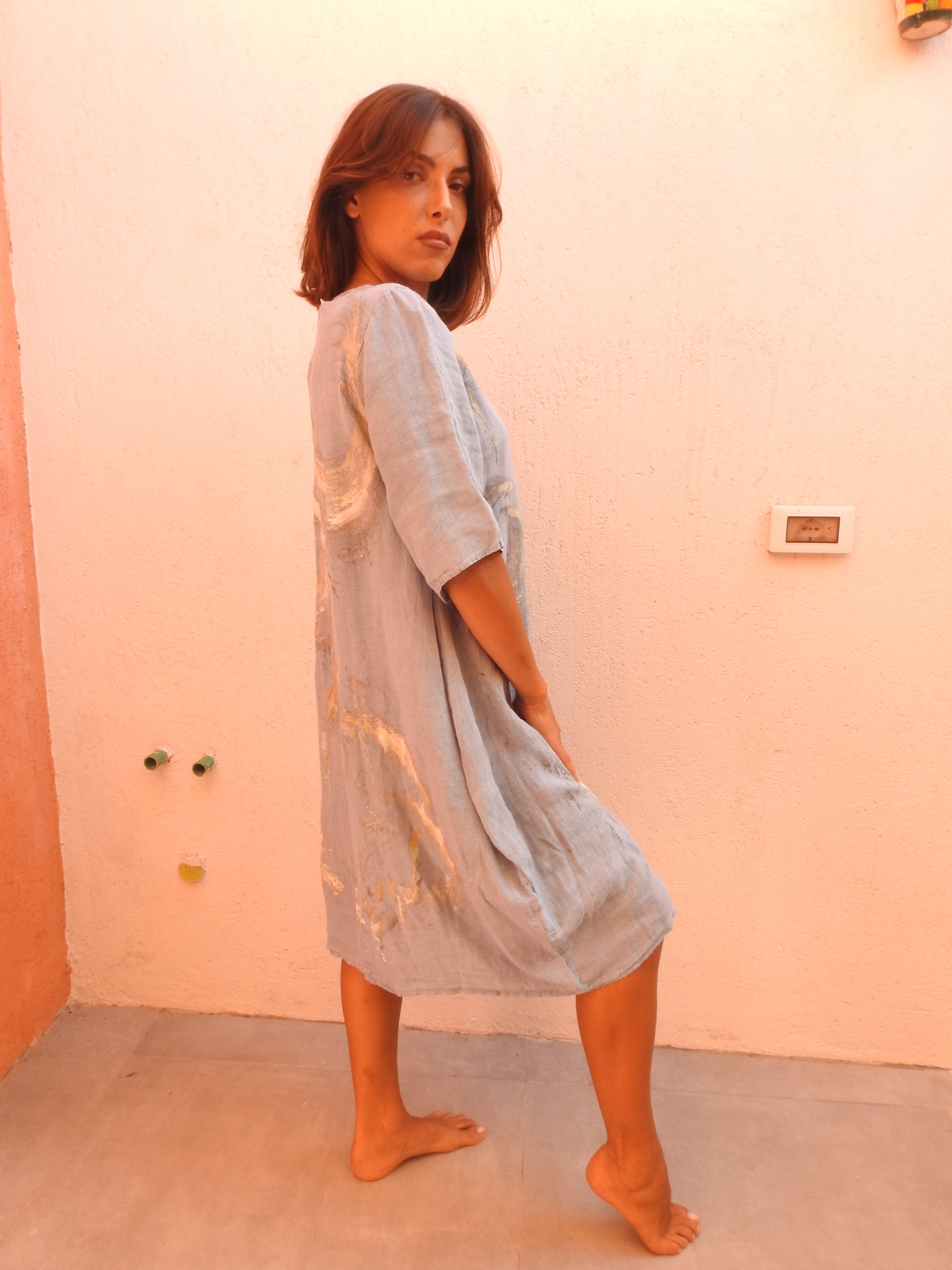 Hand Painted Dress with Floral Design