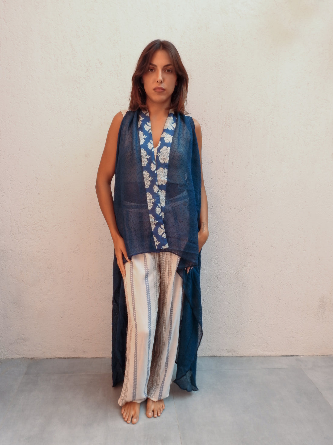 Sleeveless wrap-style top