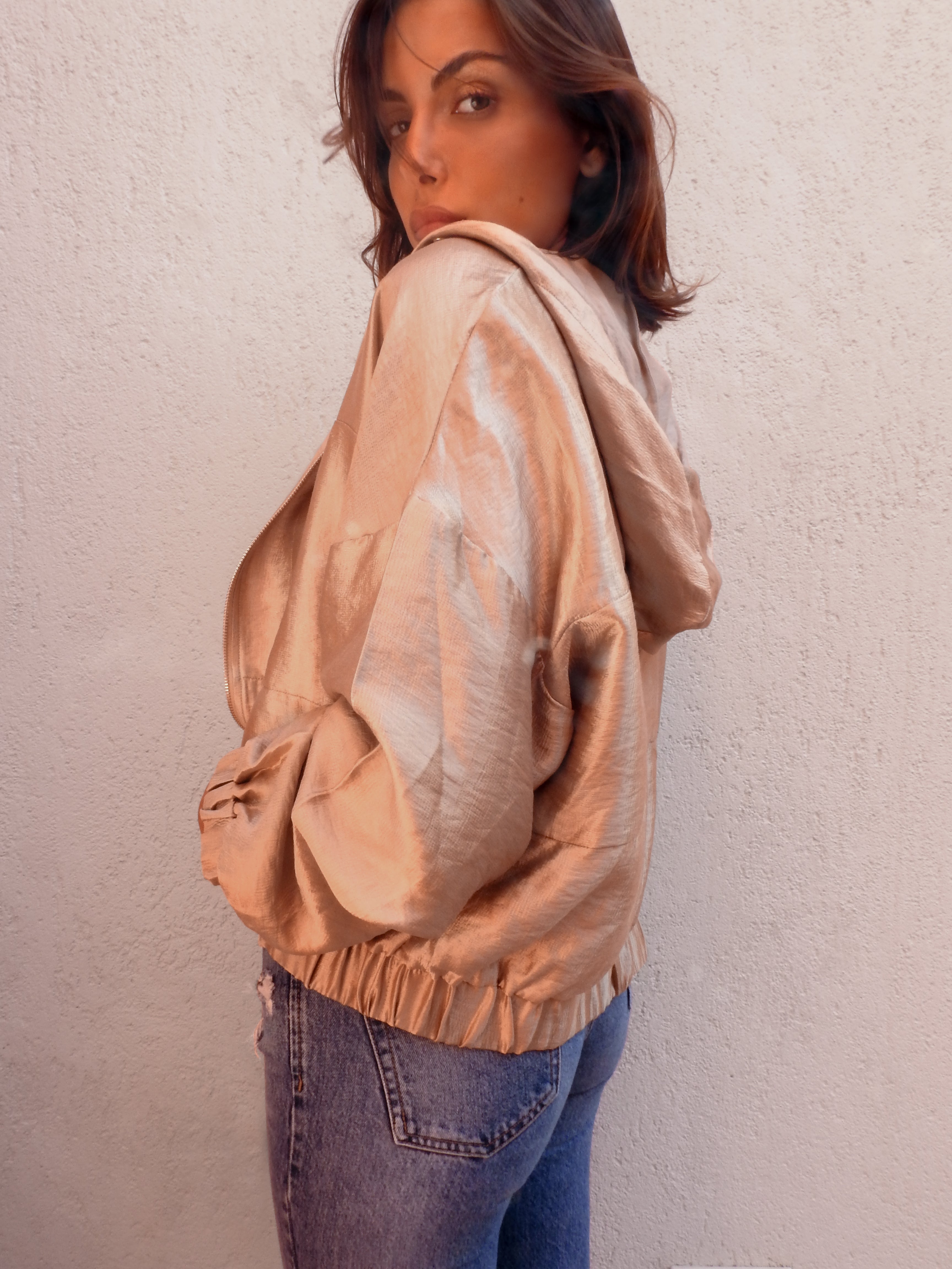 Champagne-gold zip-up hoodie
