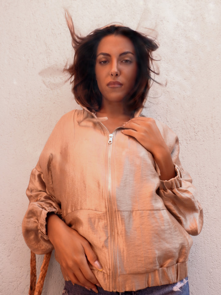 Champagne-gold zip-up hoodie