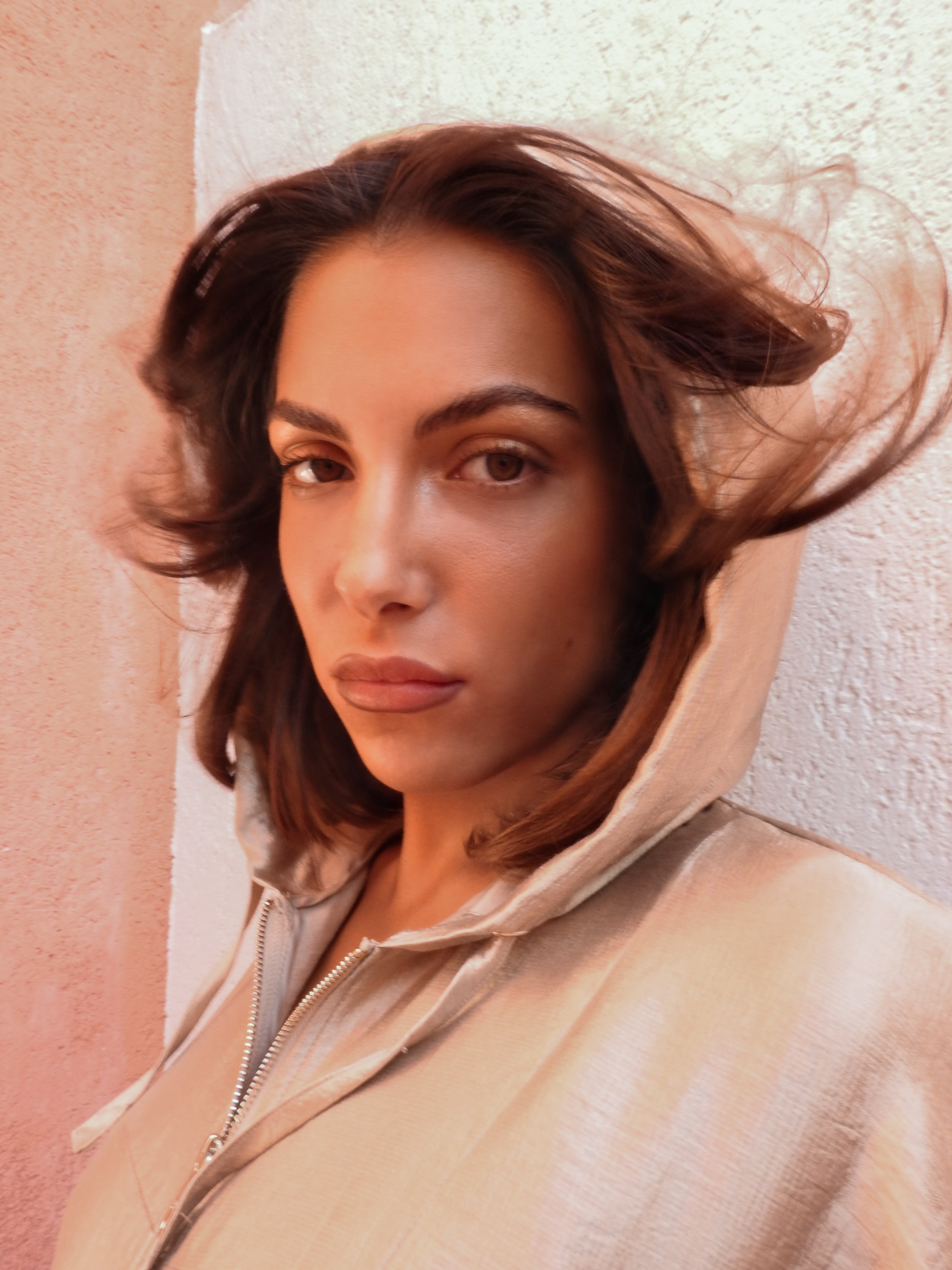 Champagne-gold zip-up hoodie