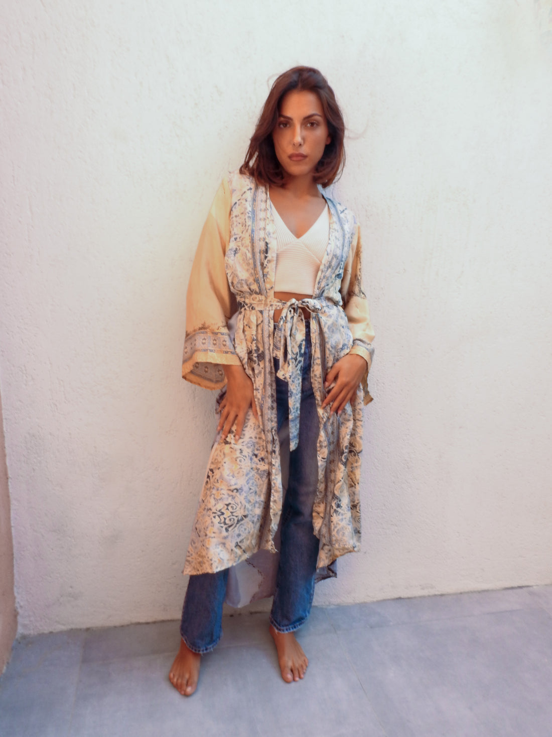 Silk floral kimono robe