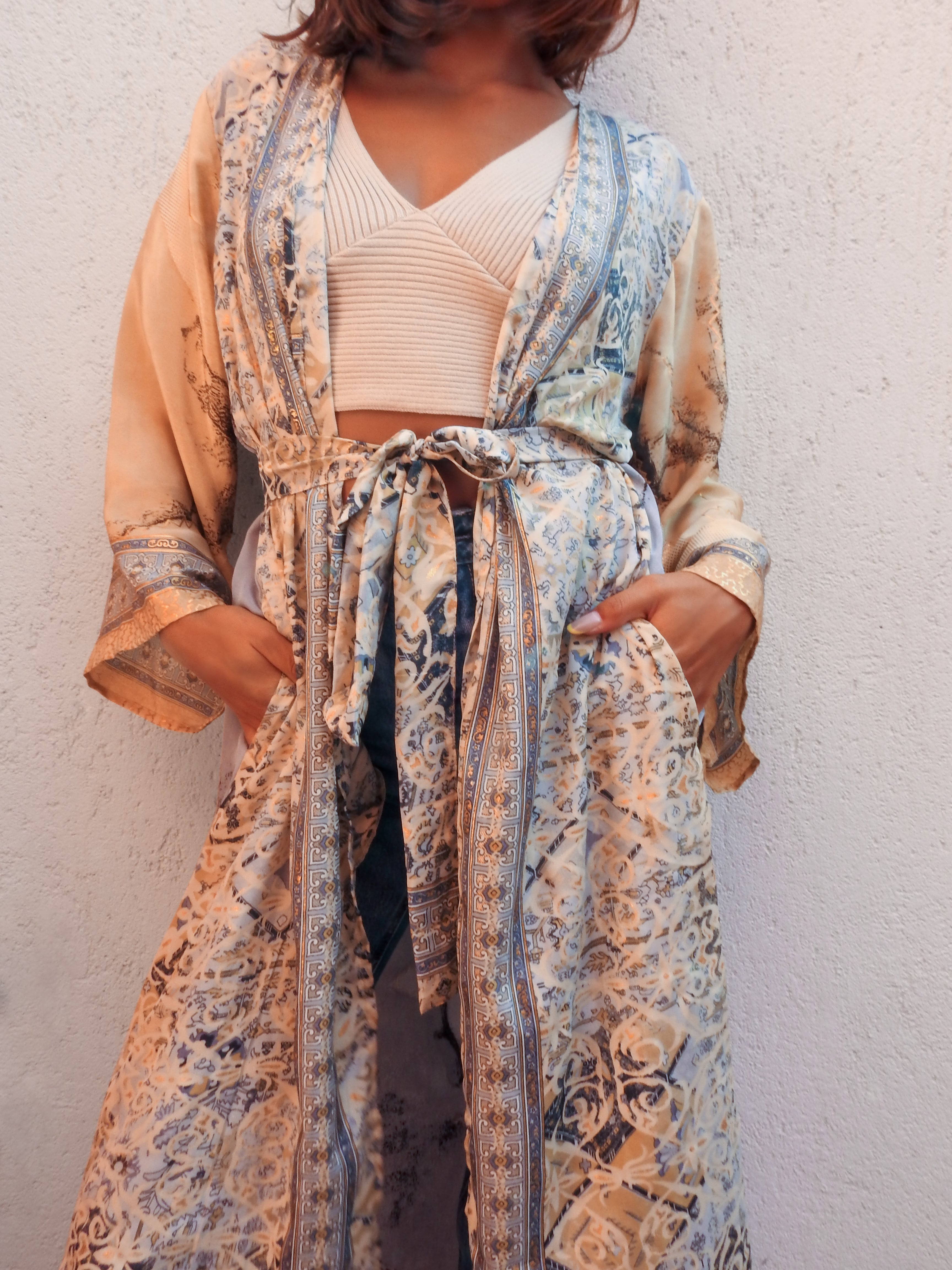 Silk floral kimono robe