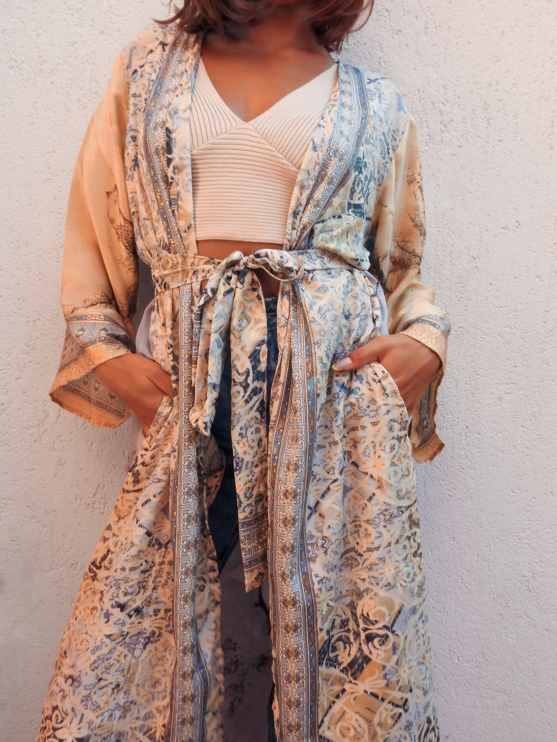 Silk floral kimono robe