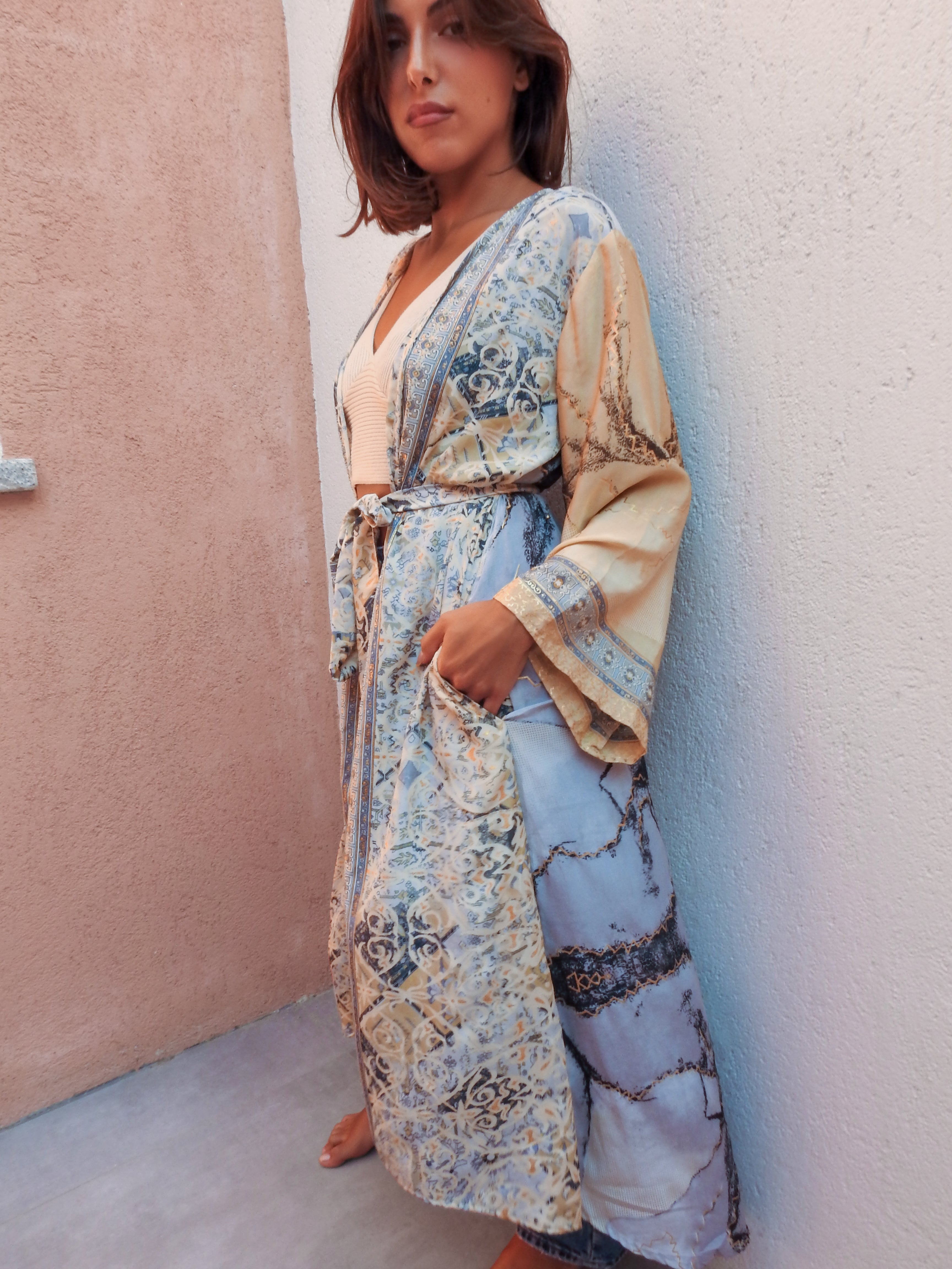 Silk floral kimono robe