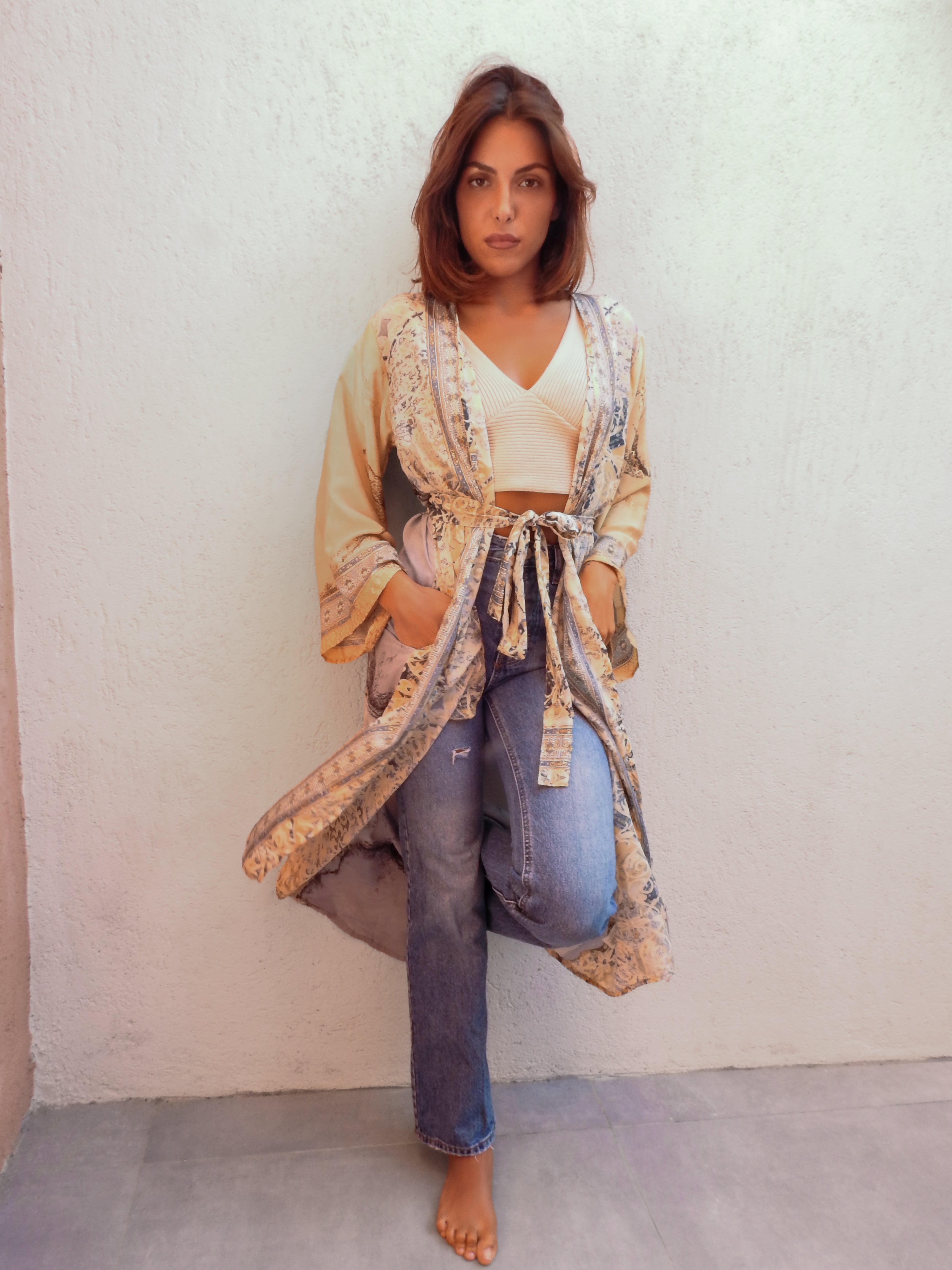 Silk floral kimono robe