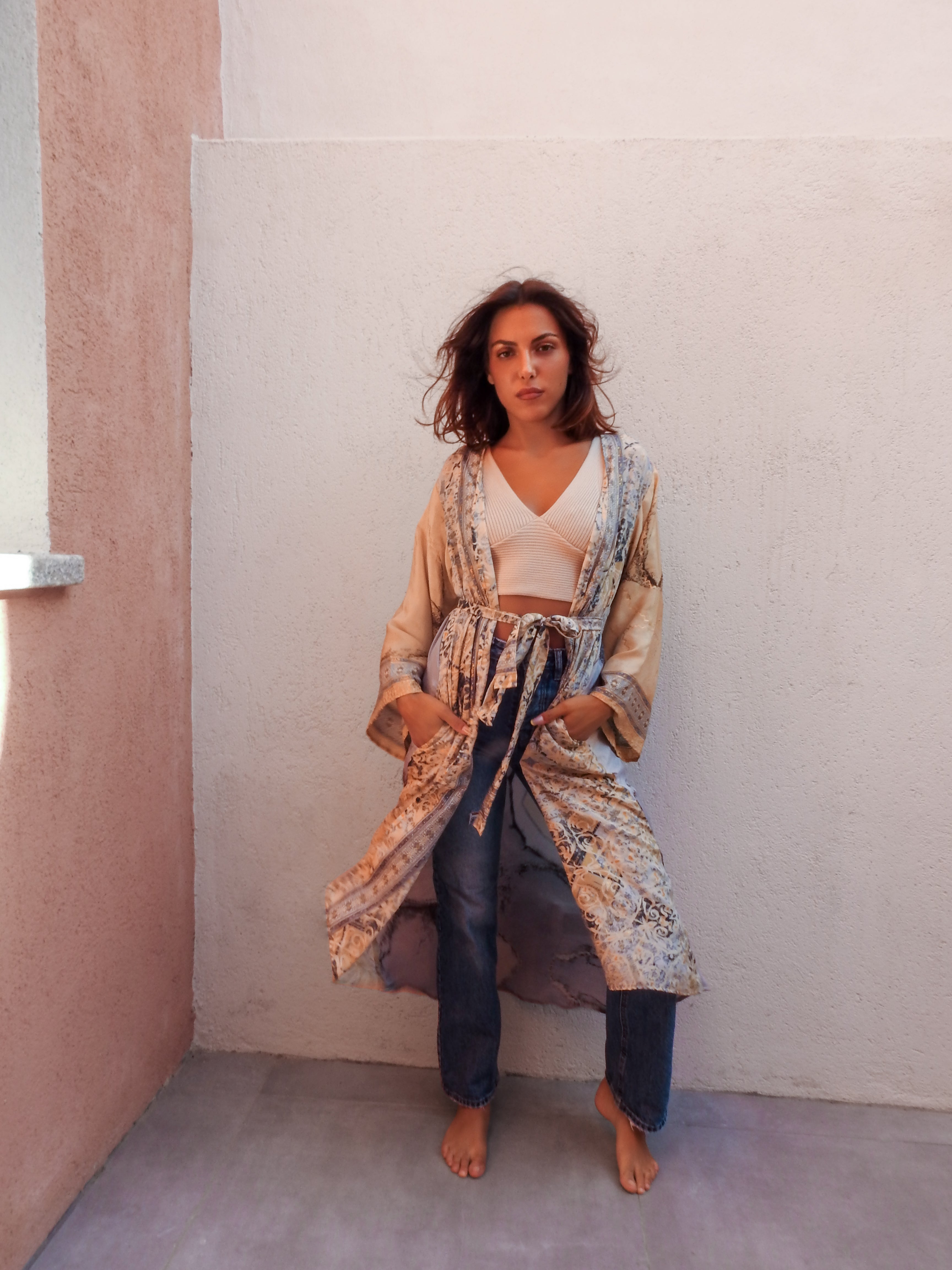 Silk floral kimono robe
