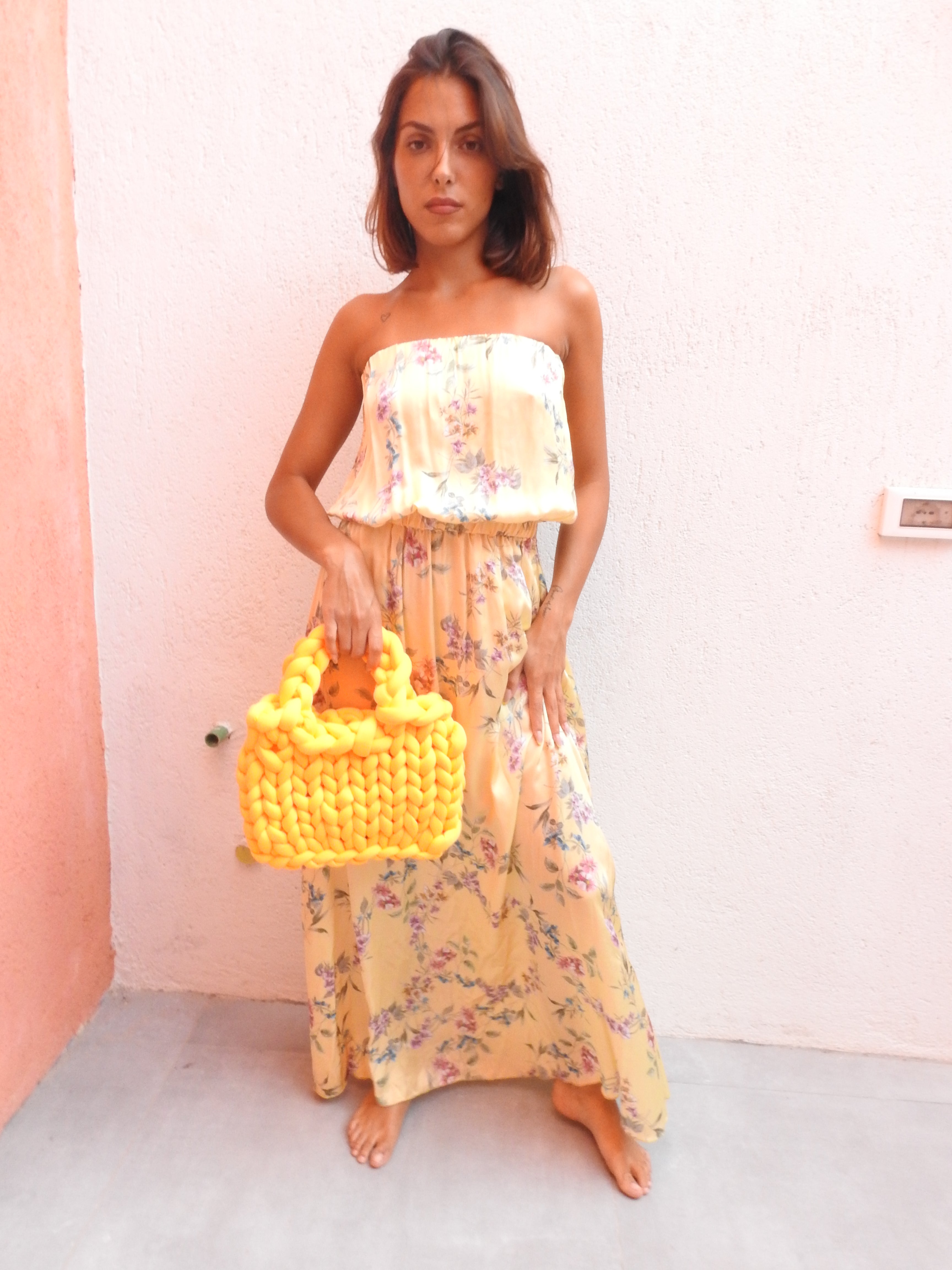 Yellow sleevless floral dress