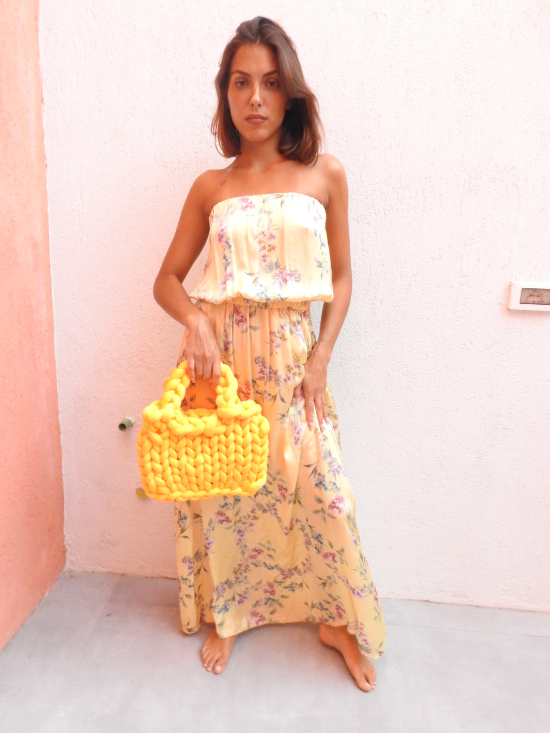 Yellow sleevless floral dress