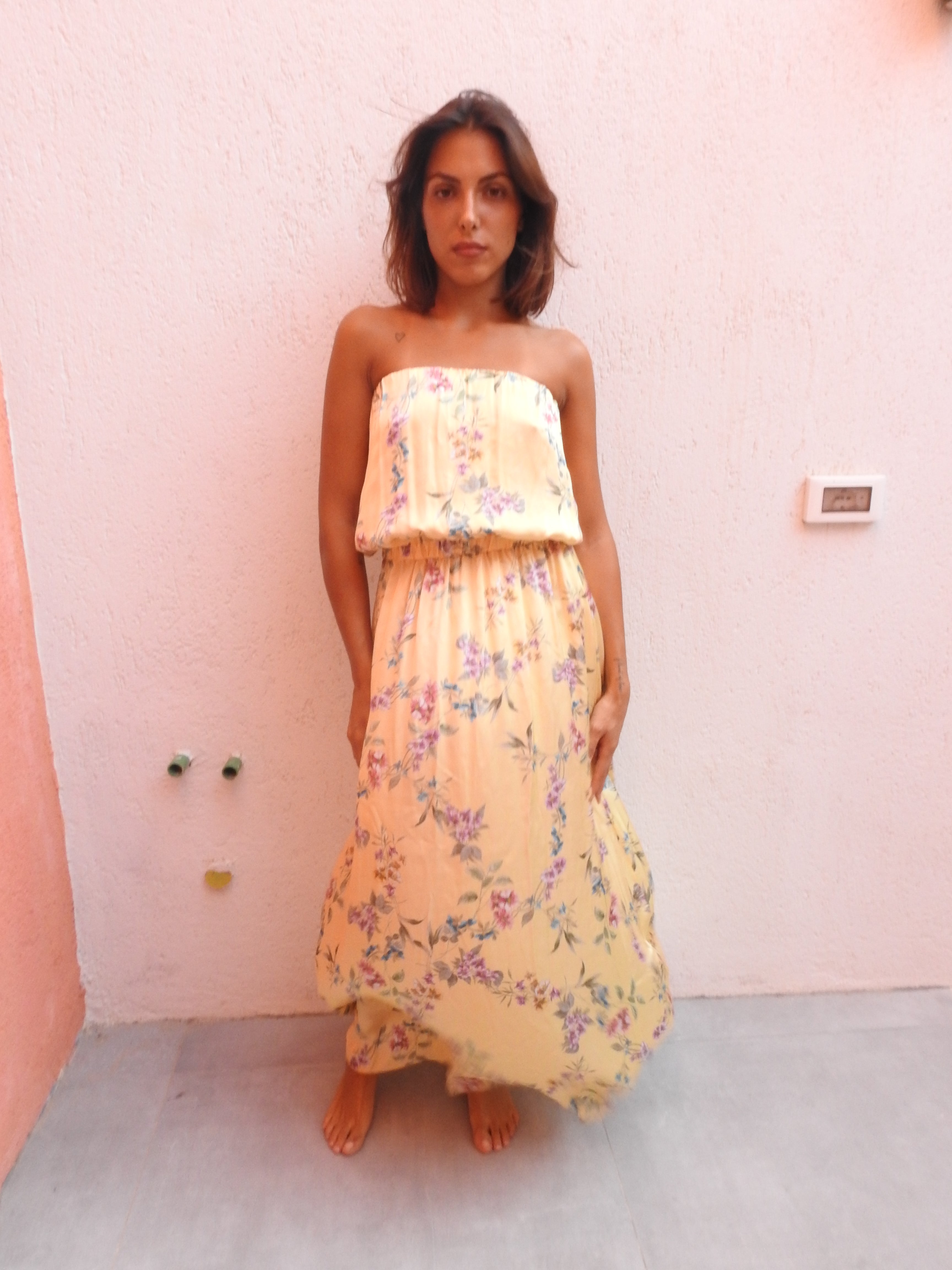 Yellow sleevless floral dress