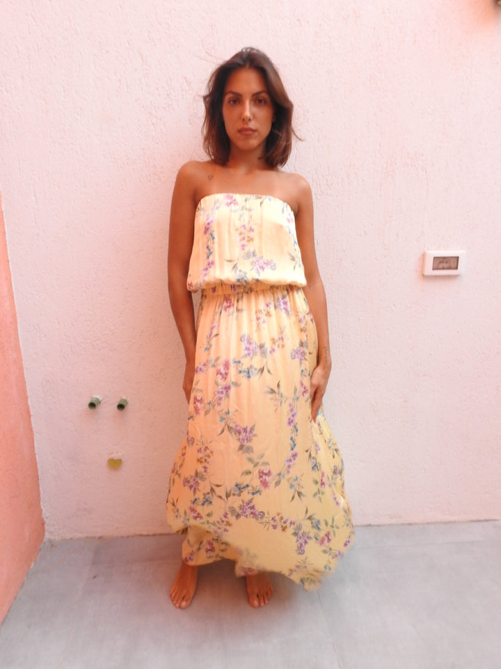 Yellow sleevless floral dress