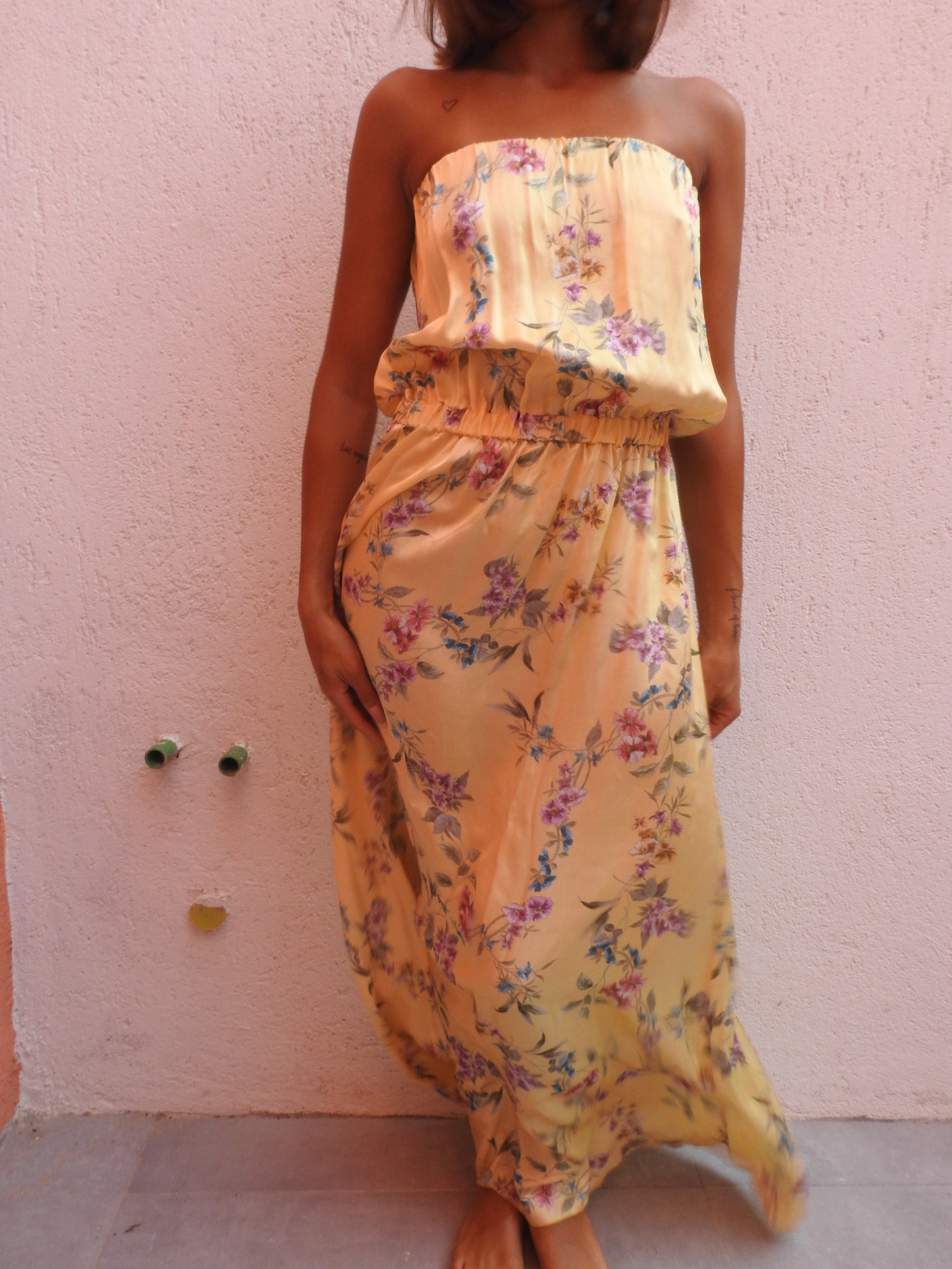 Yellow sleevless floral dress