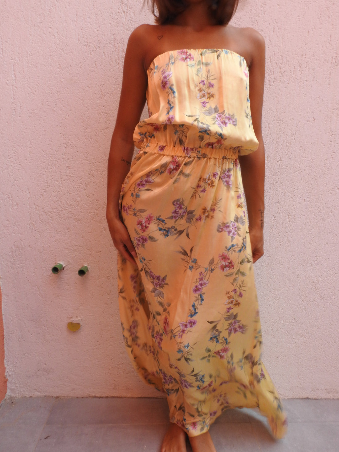 Yellow sleevless floral dress