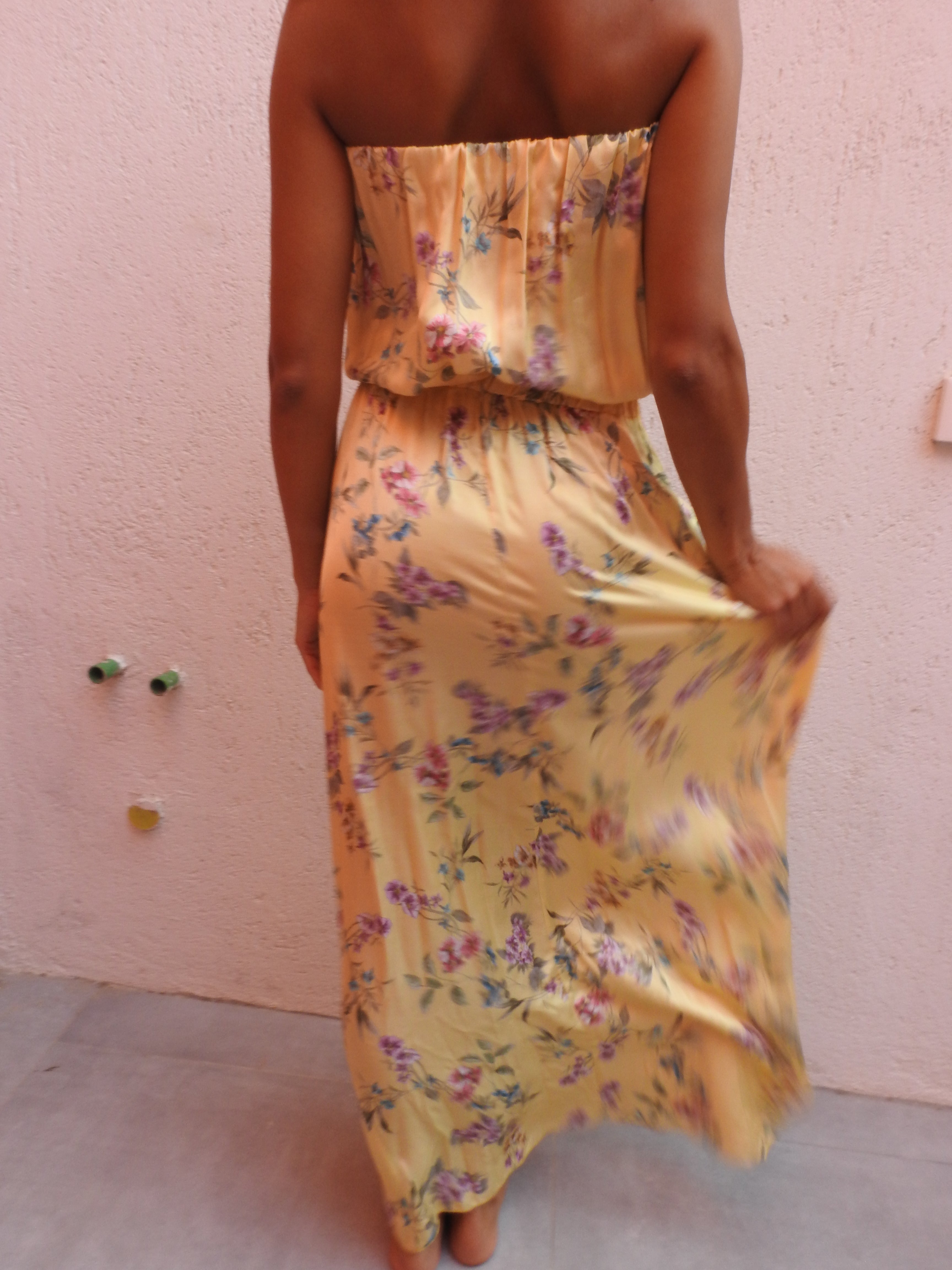 Yellow sleevless floral dress
