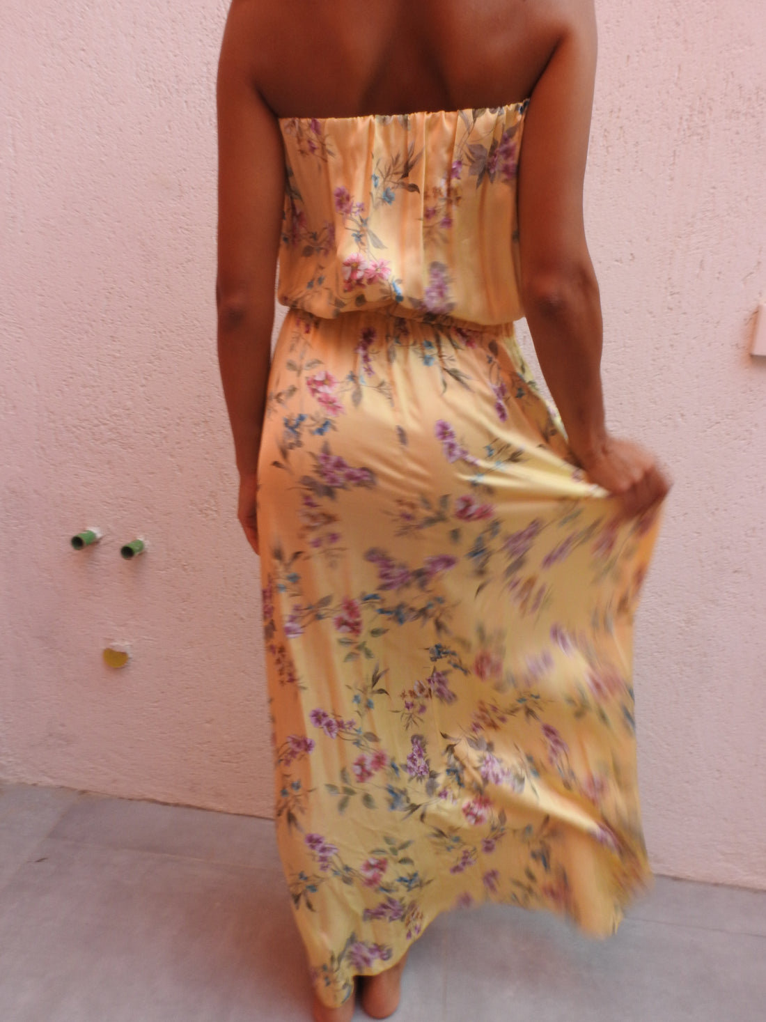 Yellow sleevless floral dress