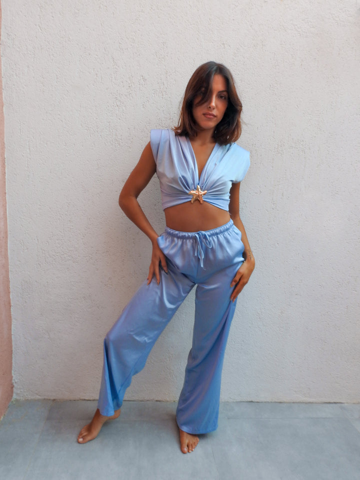 Light blue satin two-piece set