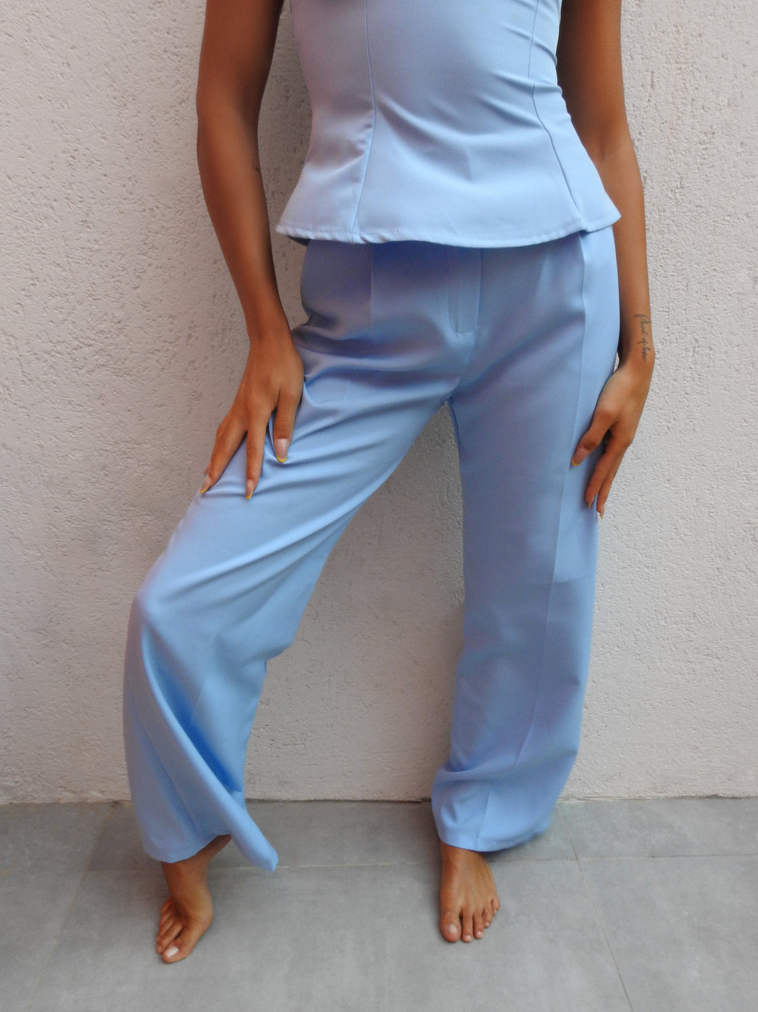 Contemporary style light blue two-piece set
