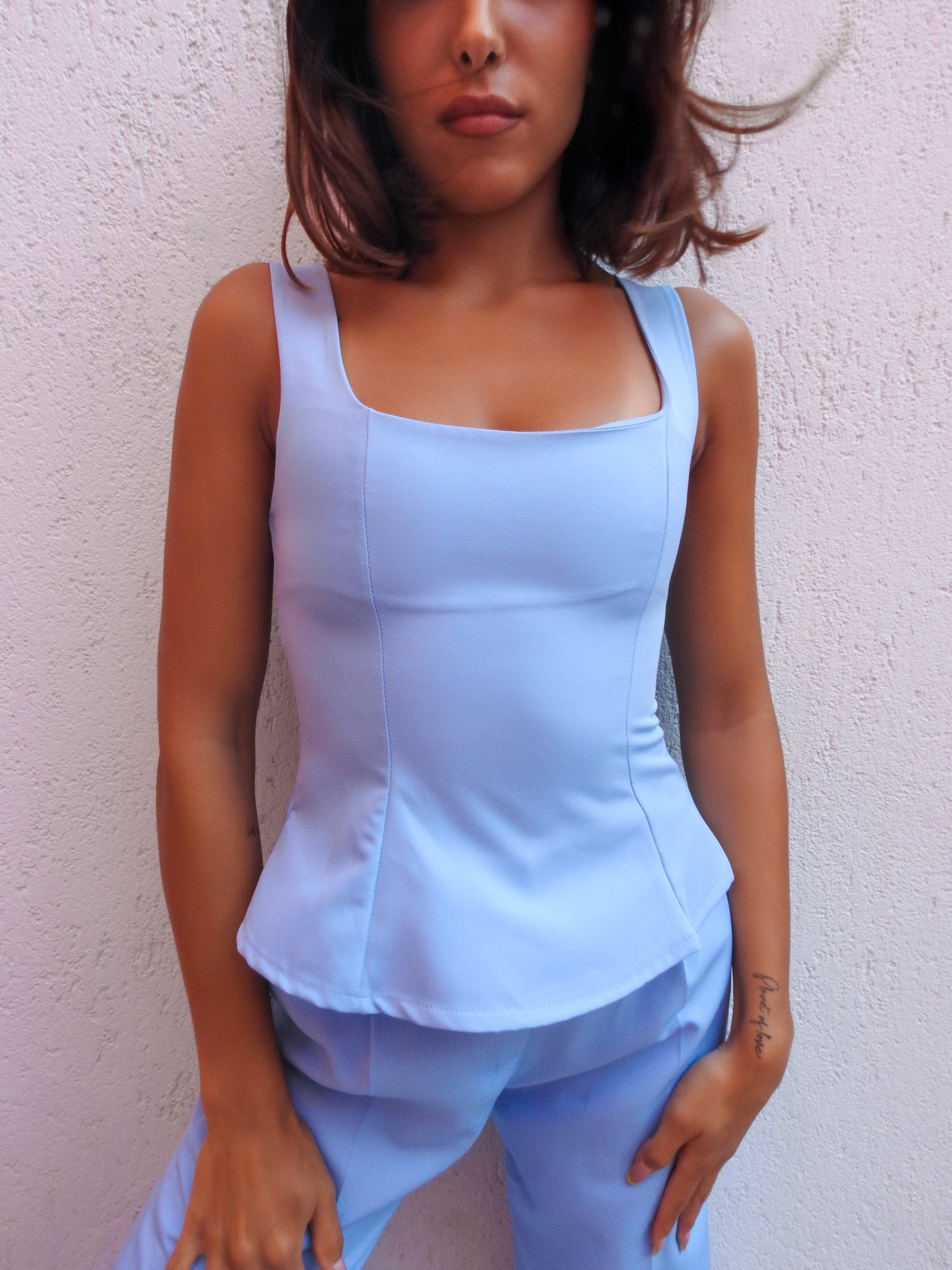Contemporary style light blue two-piece set
