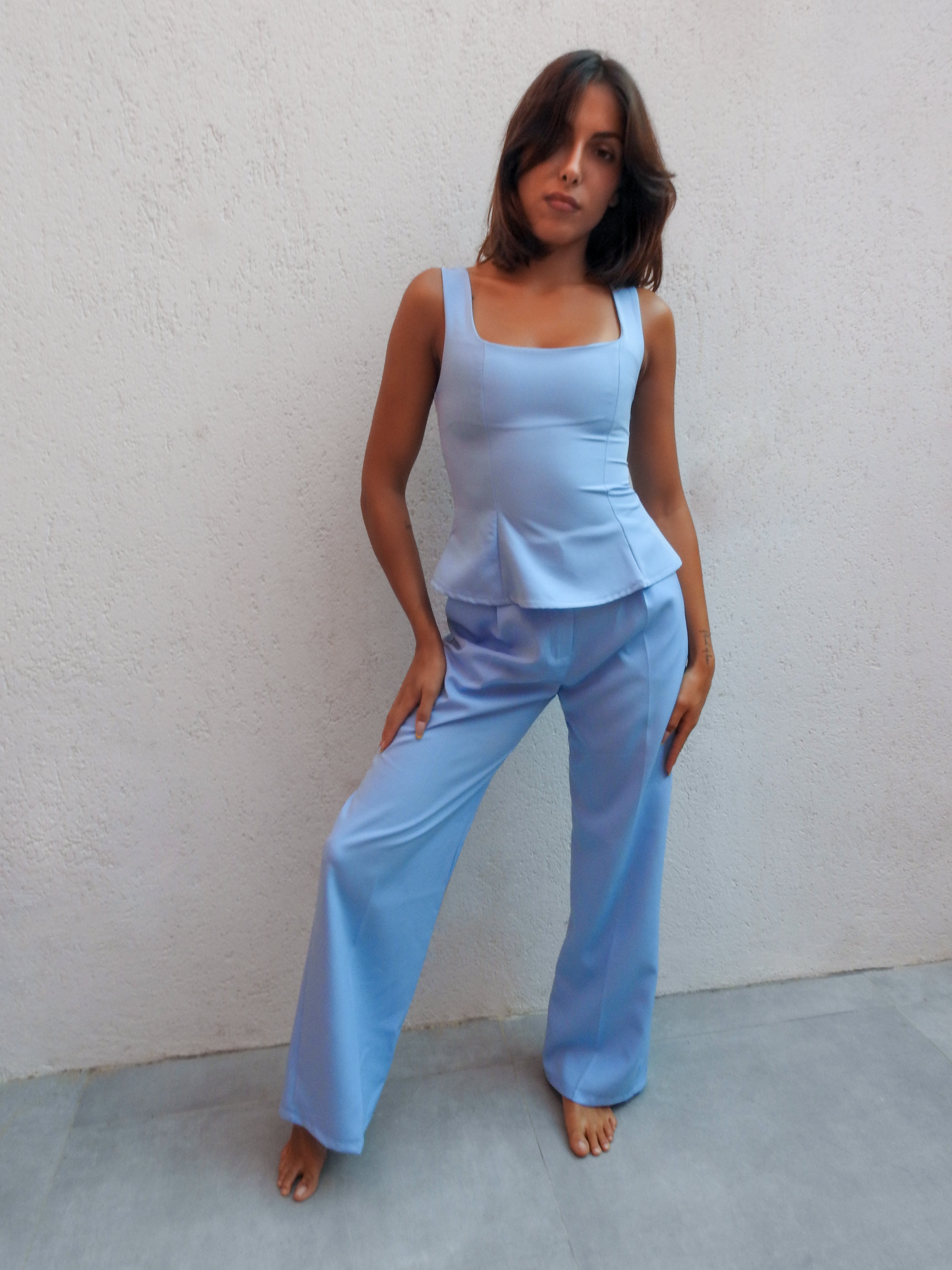 Contemporary style light blue two-piece set