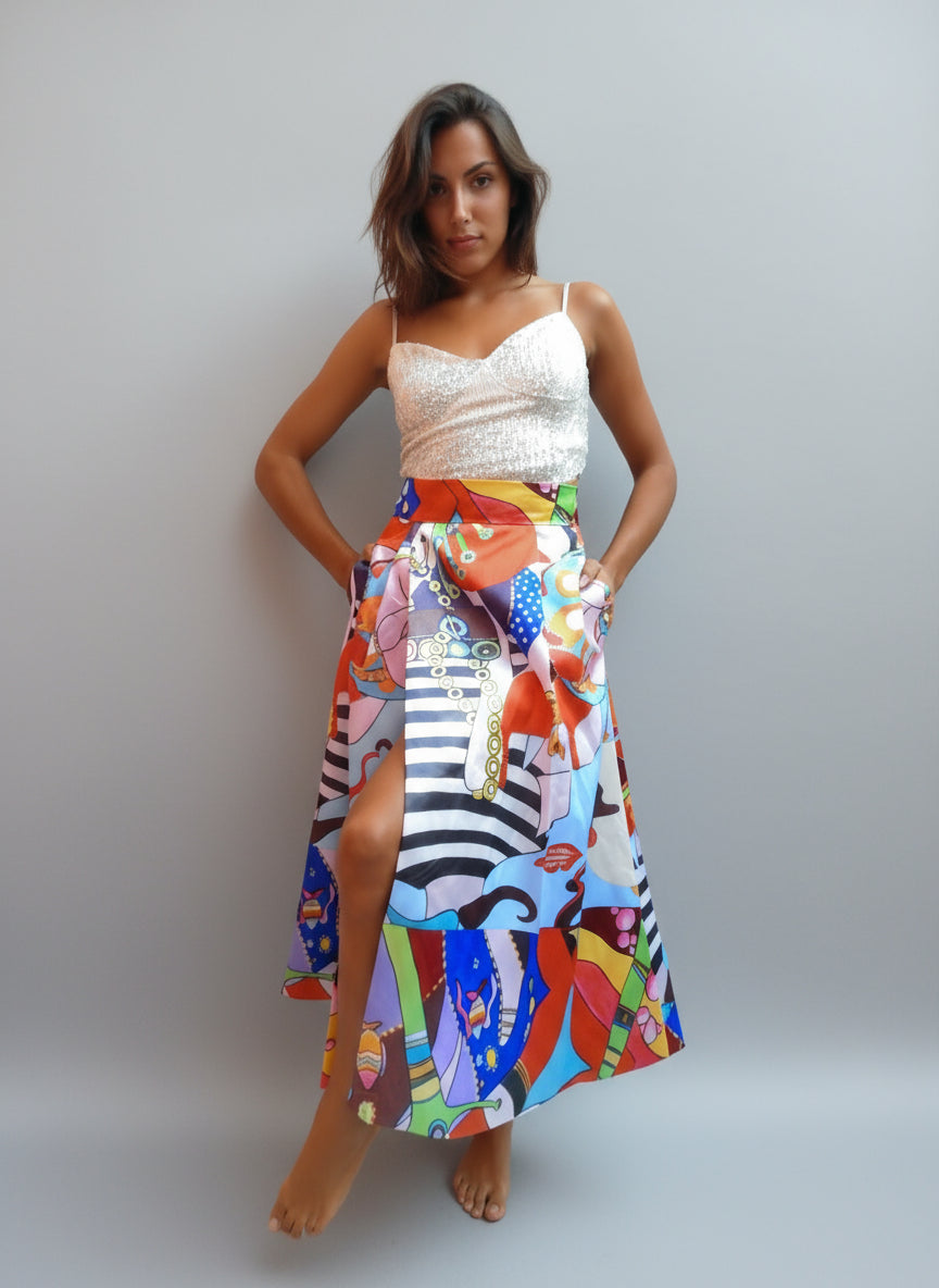 Artful Breeze Wrap Satin Colorful Skirt with pockets - Premium Collection