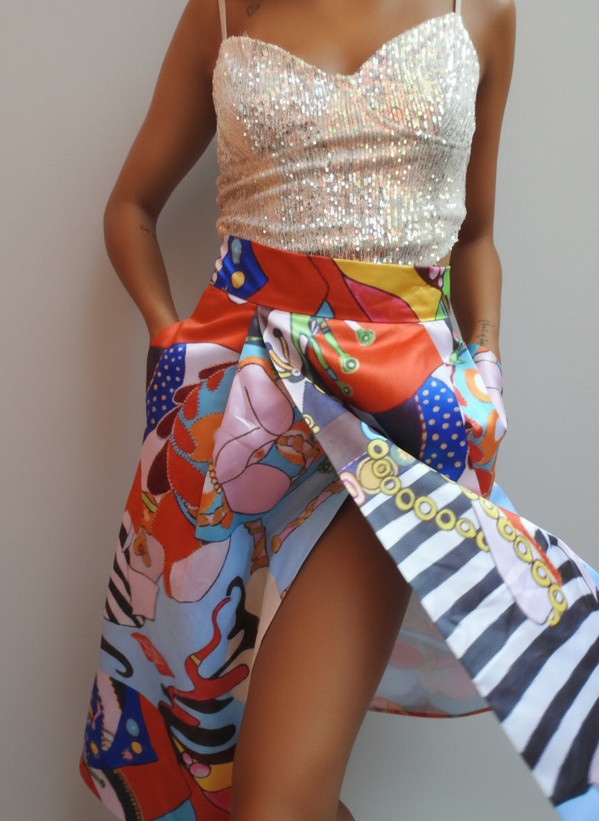 Artful Breeze Wrap Satin Colorful Skirt with pockets - Premium Collection